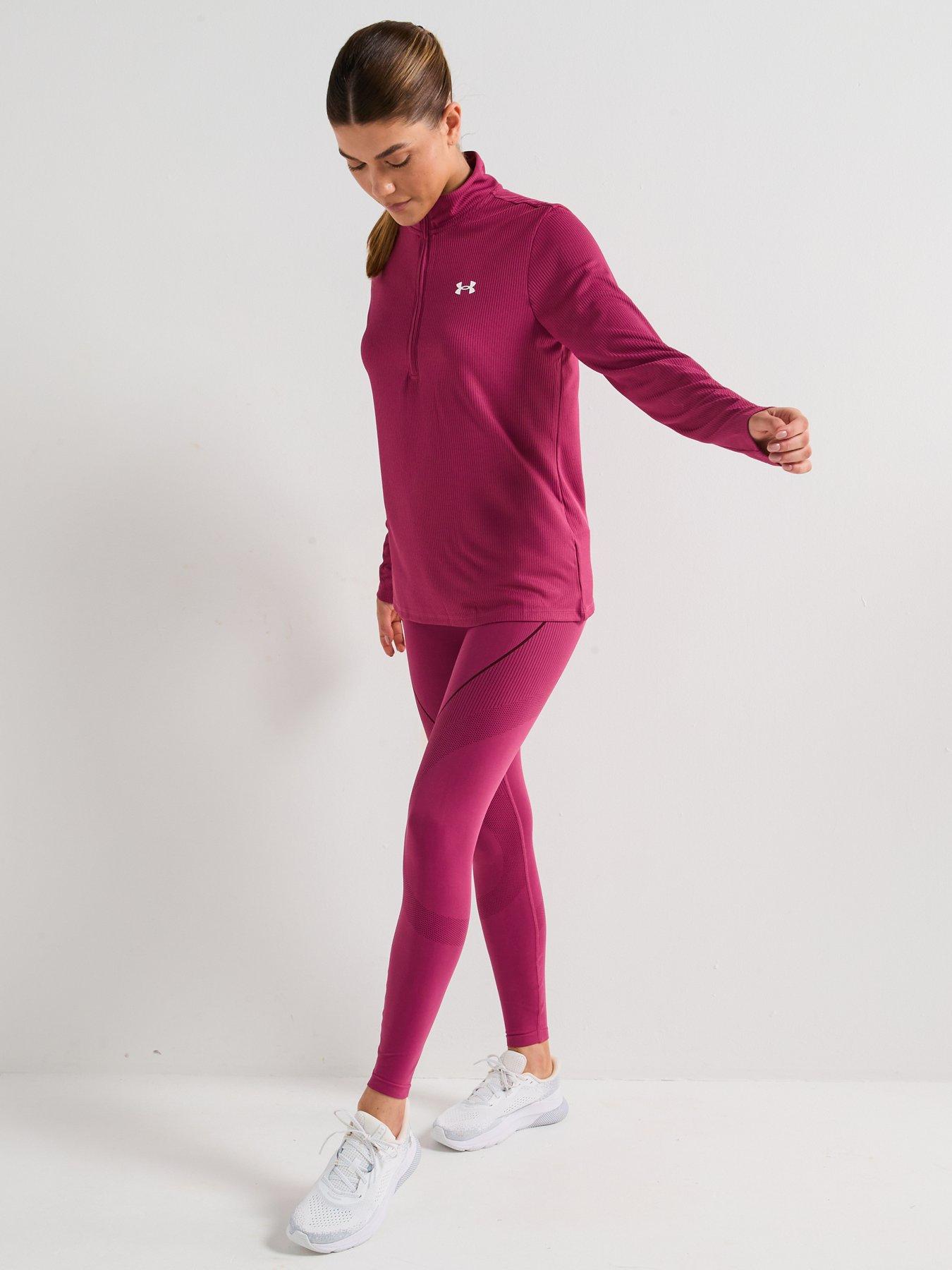  image of under-armour-womens-training-tech-rib-12-zip-top-burgundy