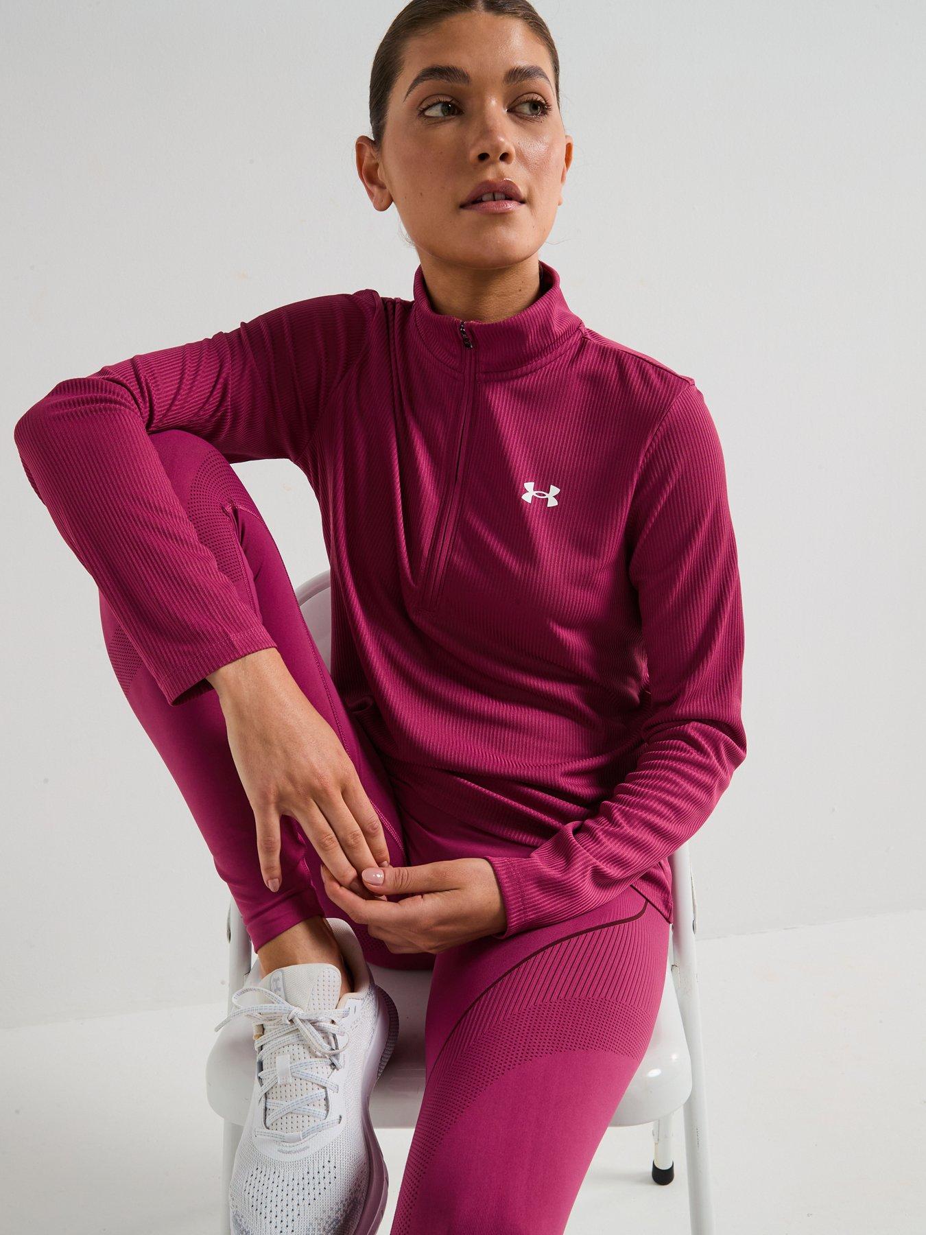  image of under-armour-womens-training-tech-rib-12-zip-top-burgundy