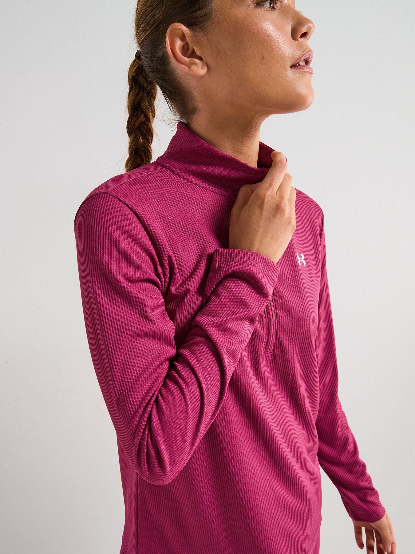  image of under-armour-womens-training-tech-rib-12-zip-top-burgundy