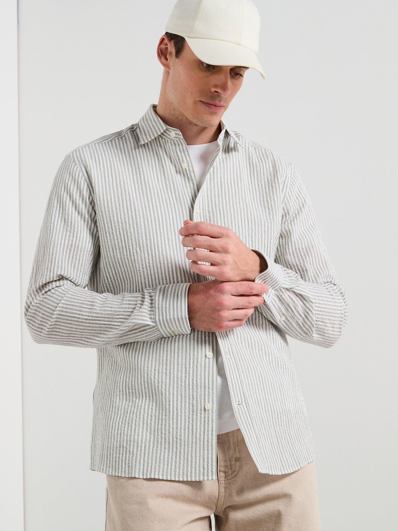 Image 1 of 6 of Mango Kissos Long Sleeve Striped Smart Shirt - Green Stripe