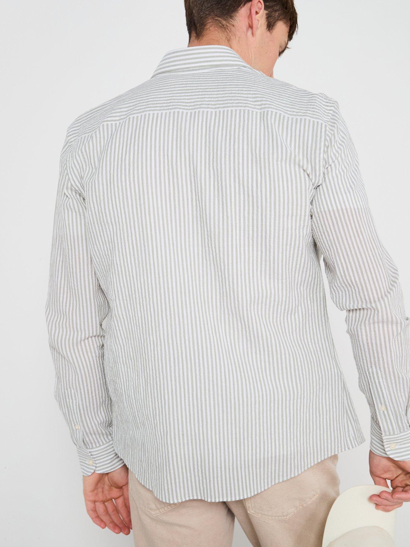 Image 2 of 6 of Mango Kissos Long Sleeve Striped Smart Shirt - Green Stripe