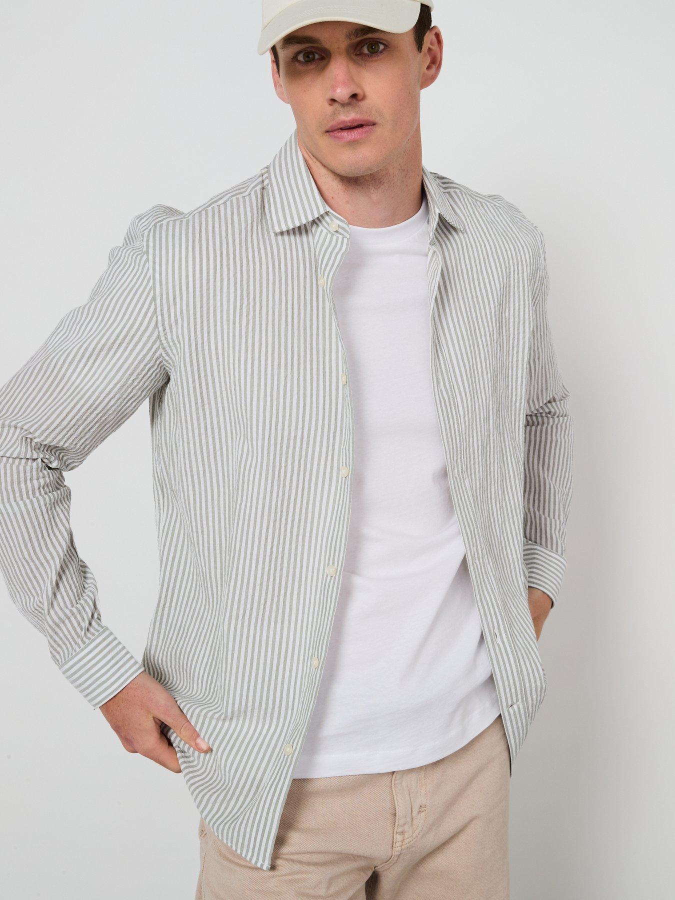 Image 4 of 6 of Mango Kissos Long Sleeve Striped Smart Shirt - Green Stripe