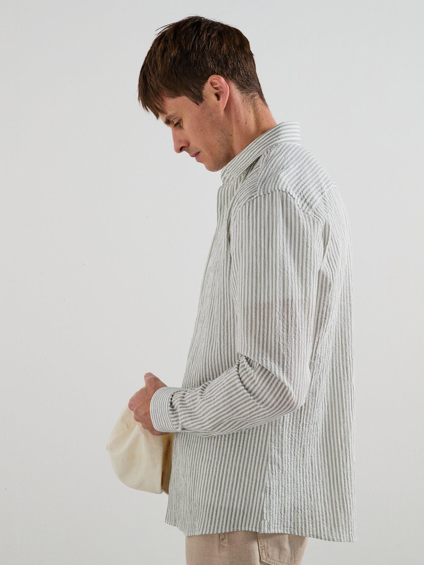 Image 5 of 6 of Mango Kissos Long Sleeve Striped Smart Shirt - Green Stripe