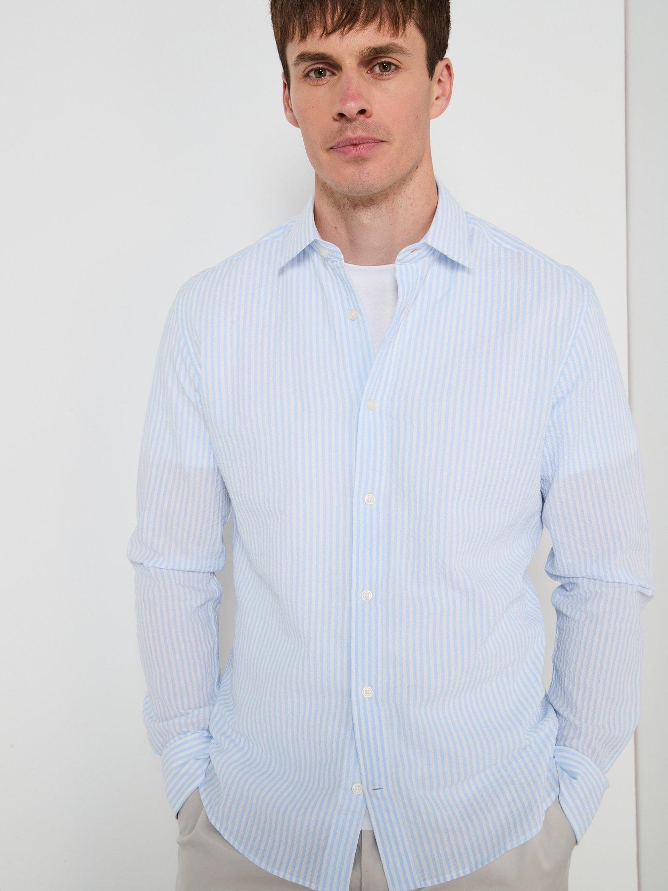 Image 1 of 6 of Mango Kissos Long Sleeve Striped Smart Shirt - Light Blue