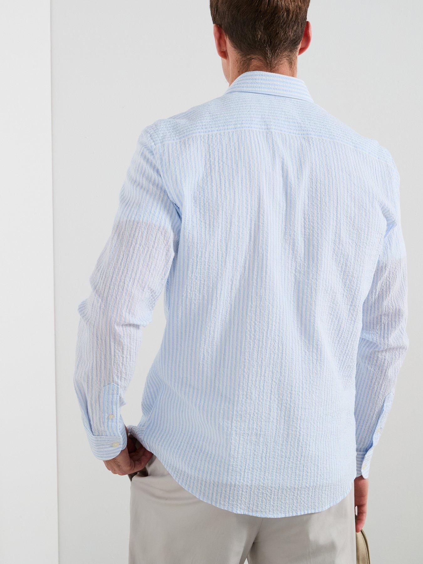 Image 2 of 6 of Mango Kissos Long Sleeve Striped Smart Shirt - Light Blue