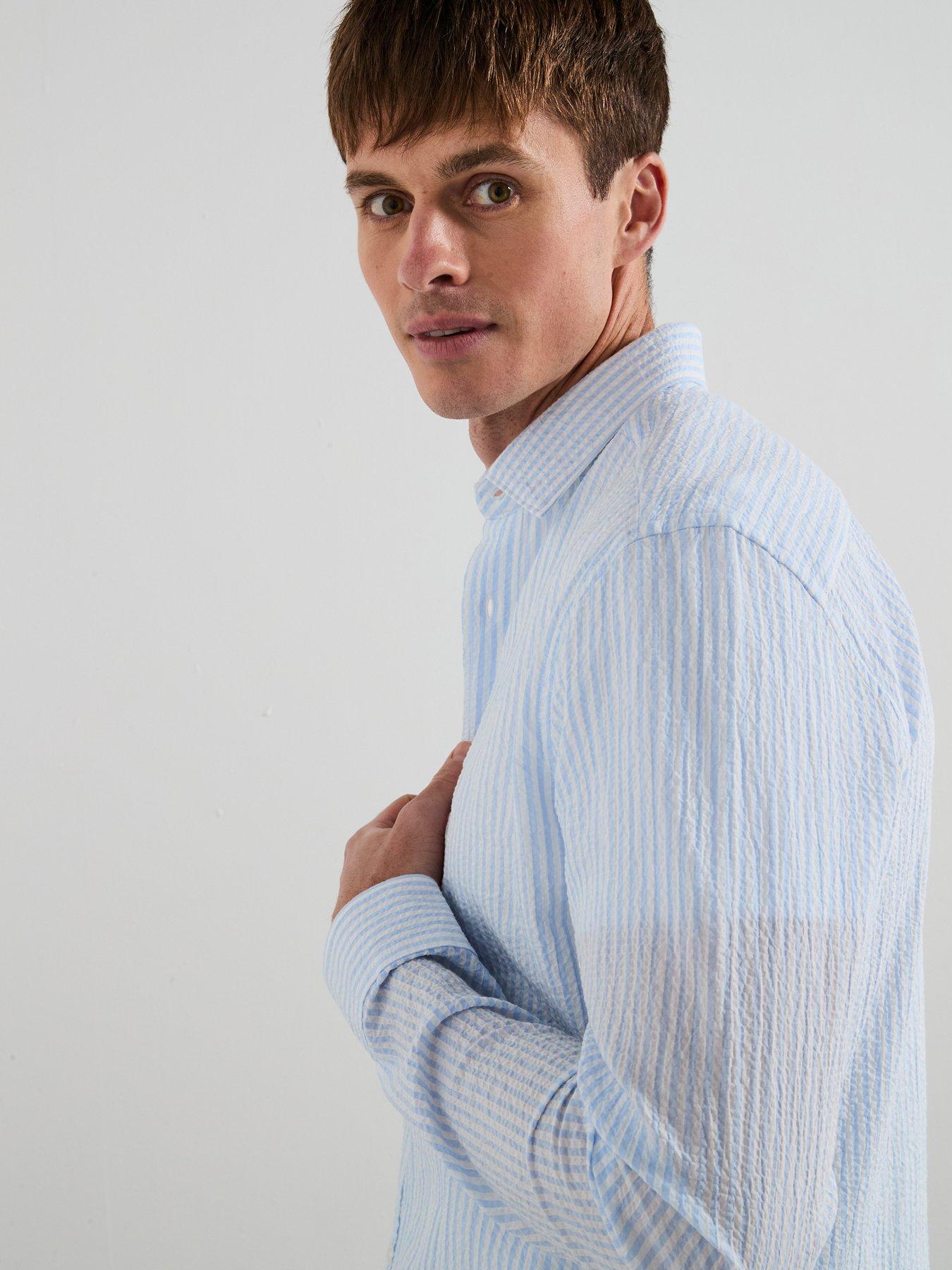 Image 4 of 6 of Mango Kissos Long Sleeve Striped Smart Shirt - Light Blue