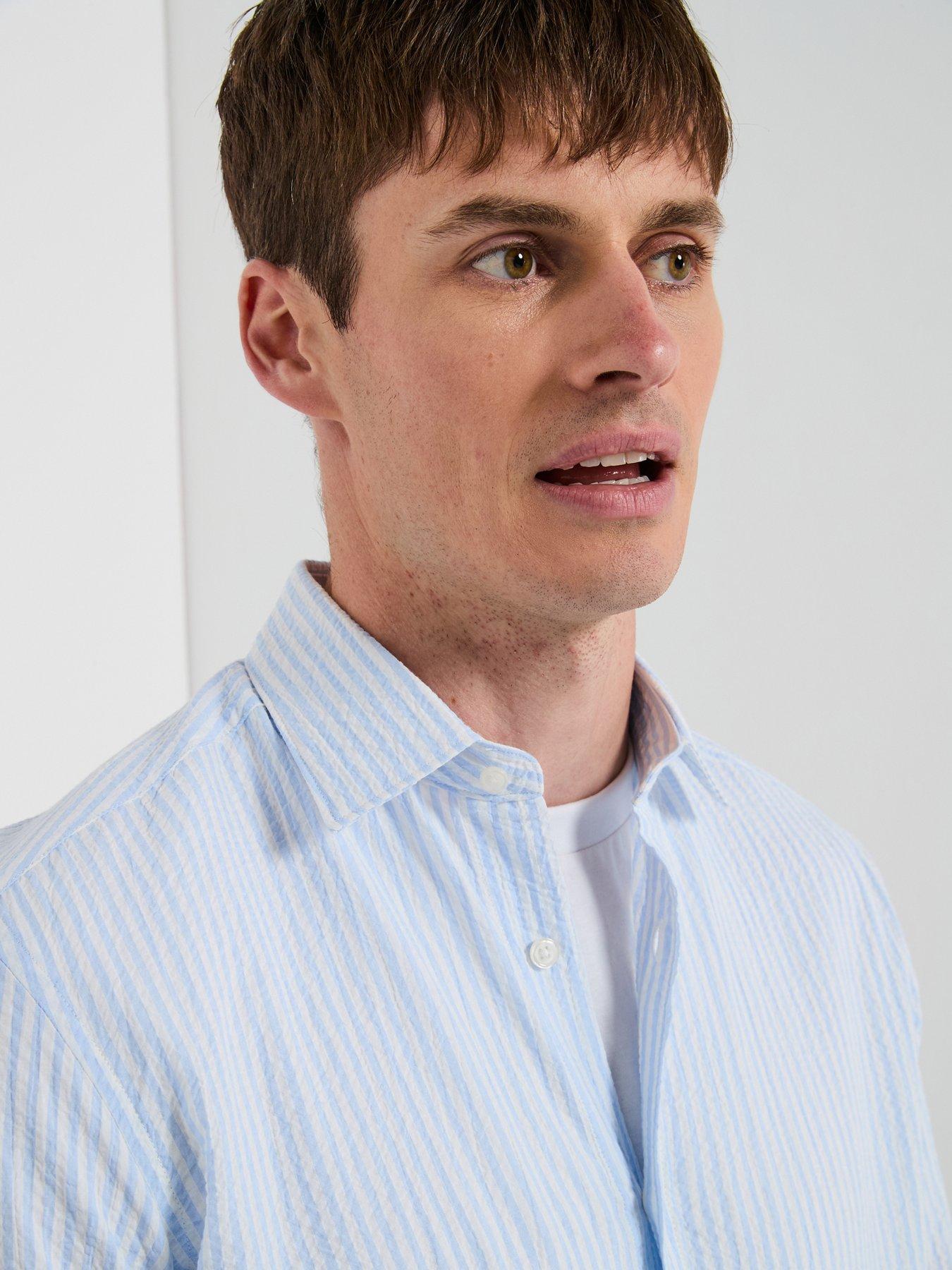Image 5 of 6 of Mango Kissos Long Sleeve Striped Smart Shirt - Light Blue