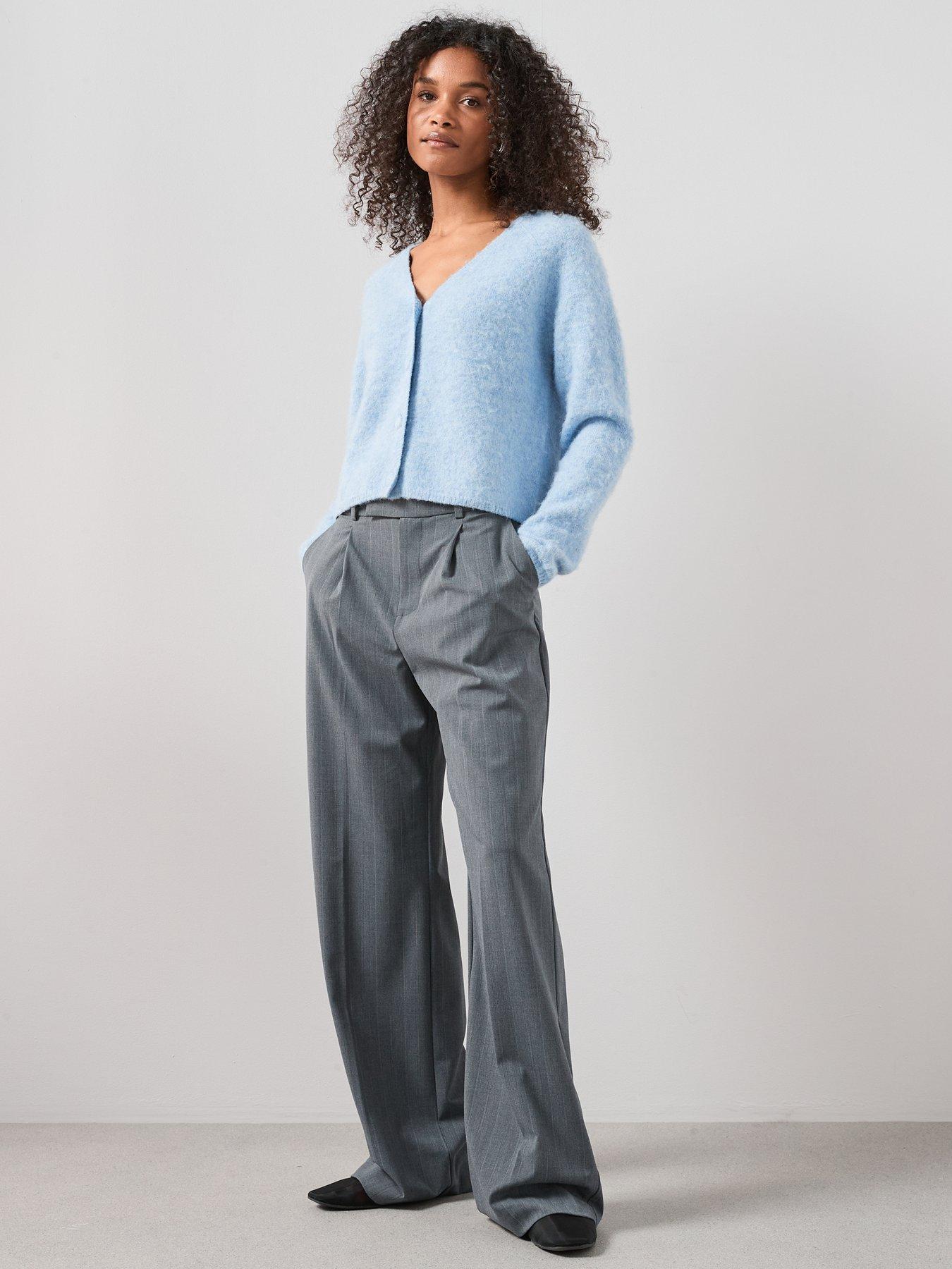  image of the-very-collection-fluffy-v-neck-covered-button-cardigan-blue