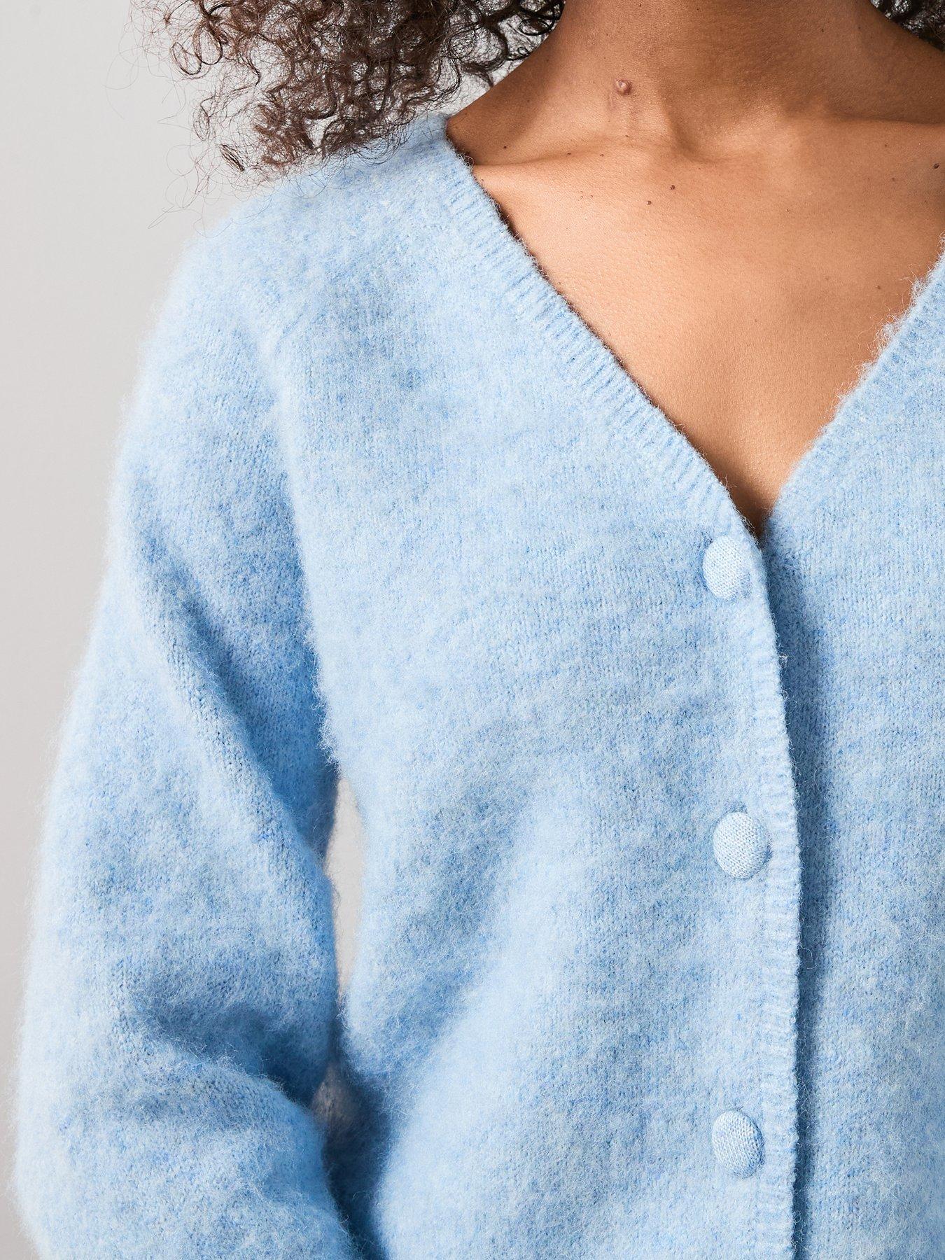  image of the-very-collection-fluffy-v-neck-covered-button-cardigan-blue