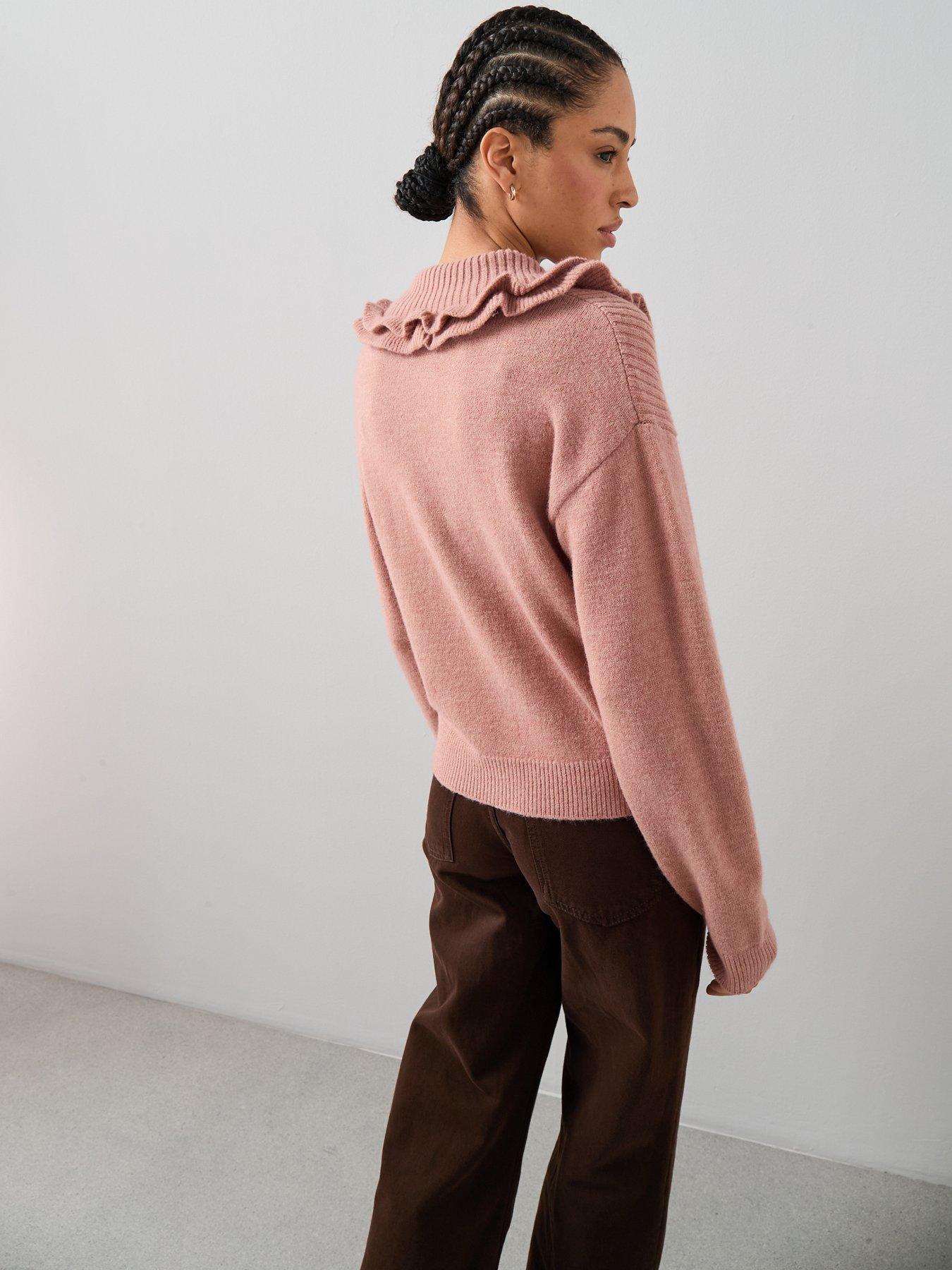 Image 2 of 7 of The Very Collection Frill Collared Cardigan With Wool - Pink