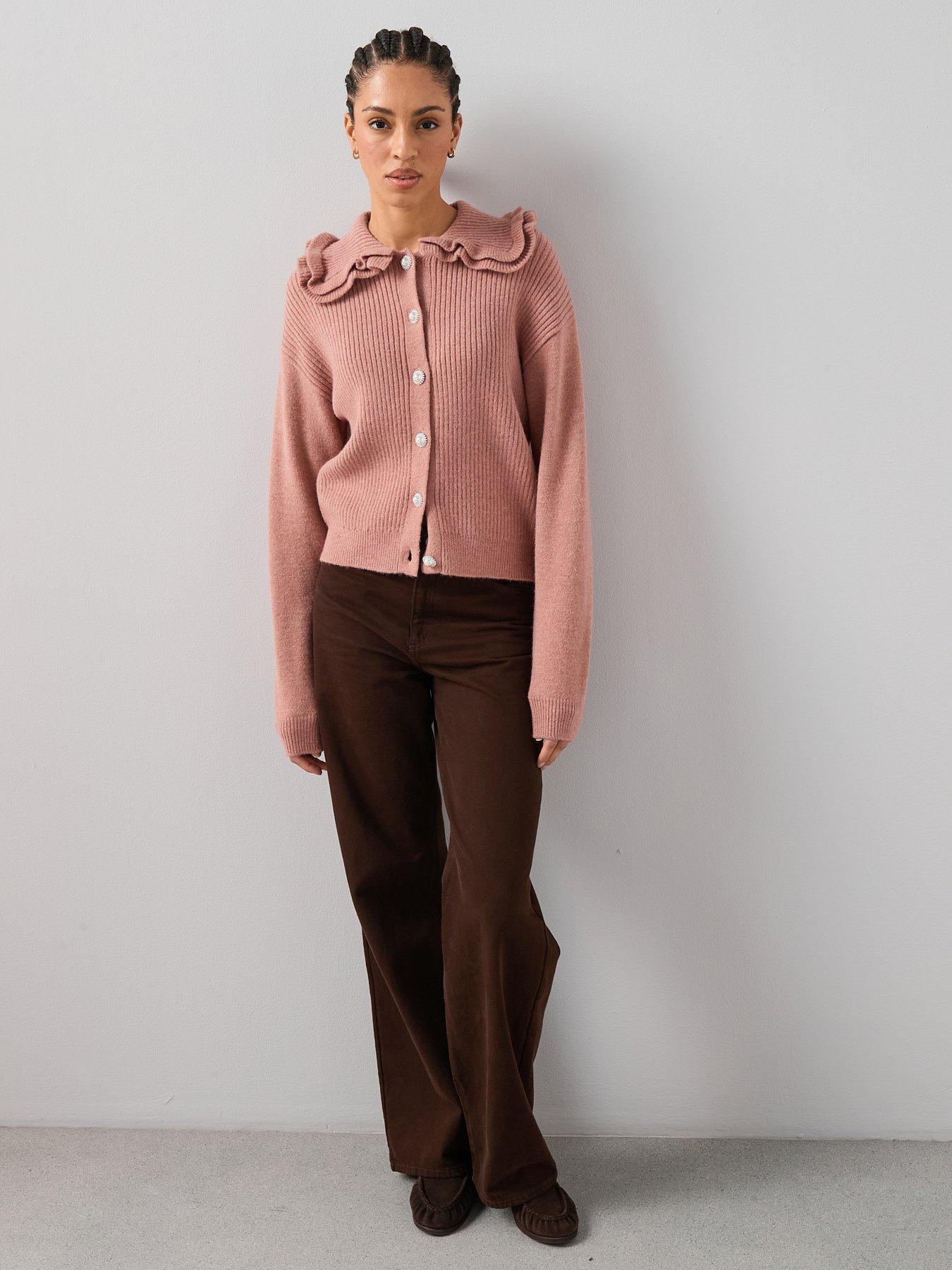 Image 3 of 7 of The Very Collection Frill Collared Cardigan With Wool - Pink
