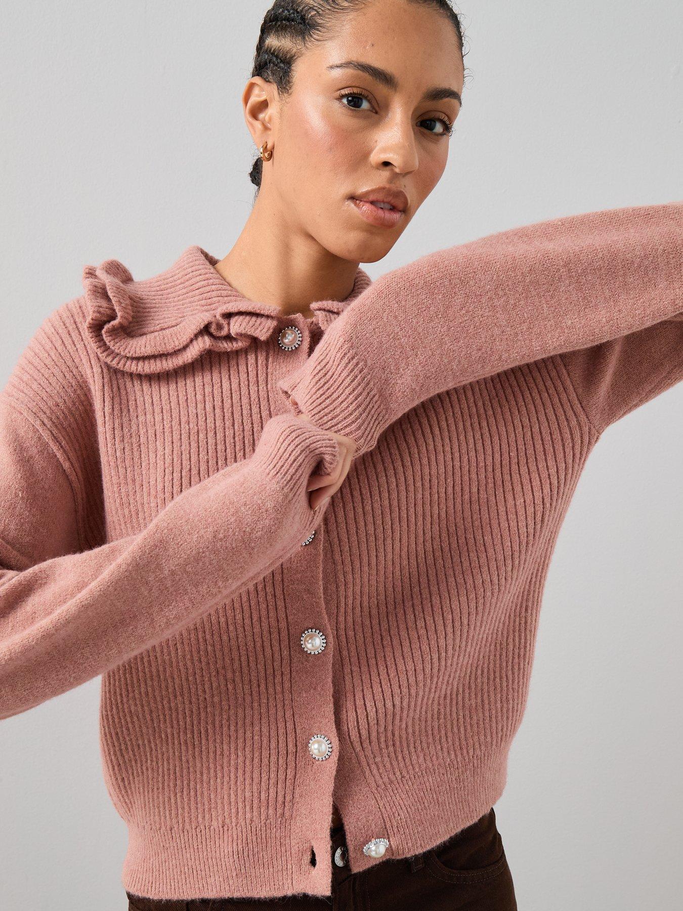 Image 4 of 7 of The Very Collection Frill Collared Cardigan With Wool - Pink