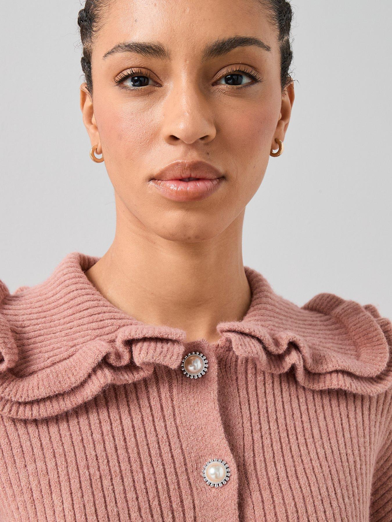 Image 6 of 7 of The Very Collection Frill Collared Cardigan With Wool - Pink