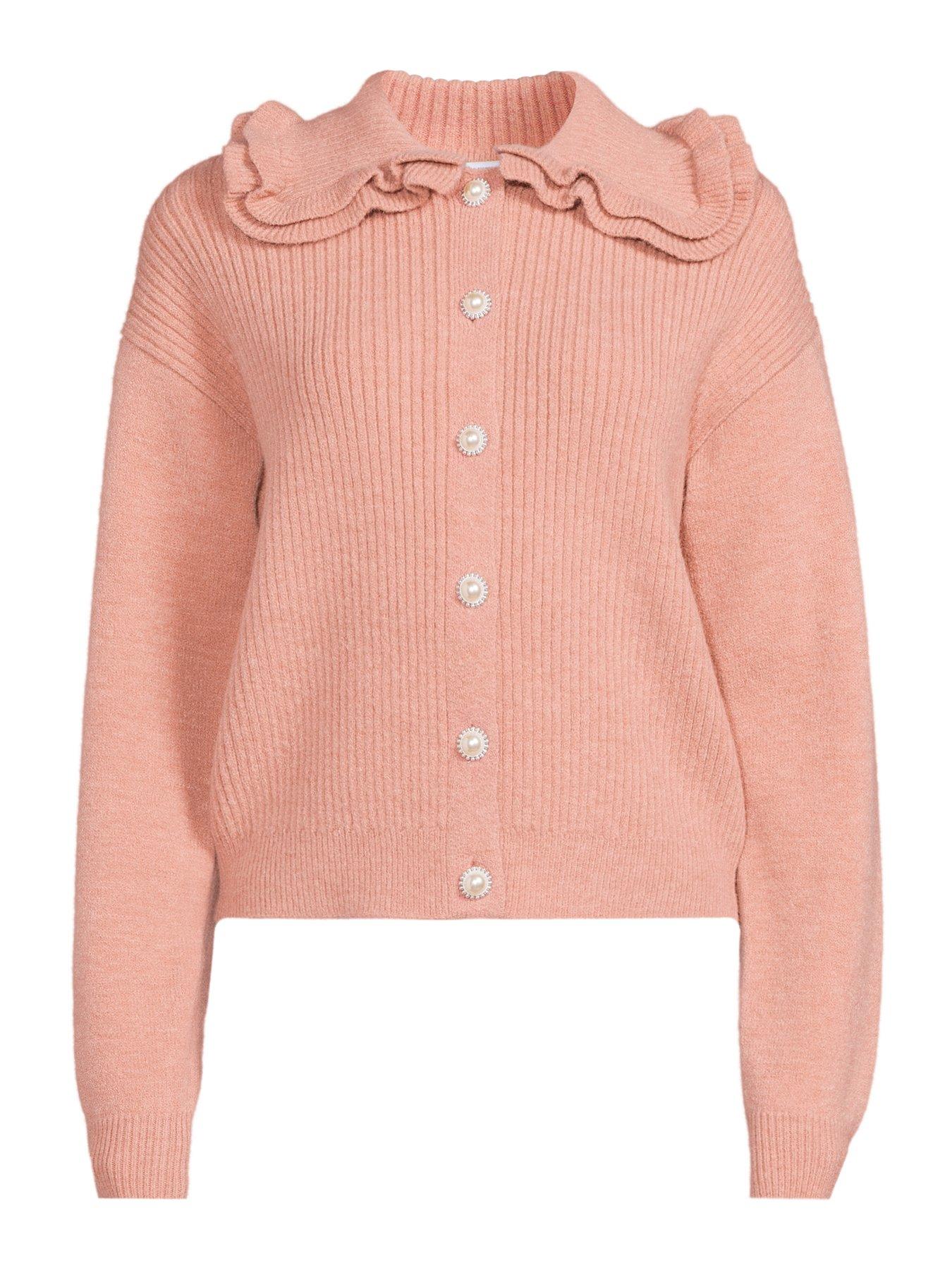Image 7 of 7 of The Very Collection Frill Collared Cardigan With Wool - Pink