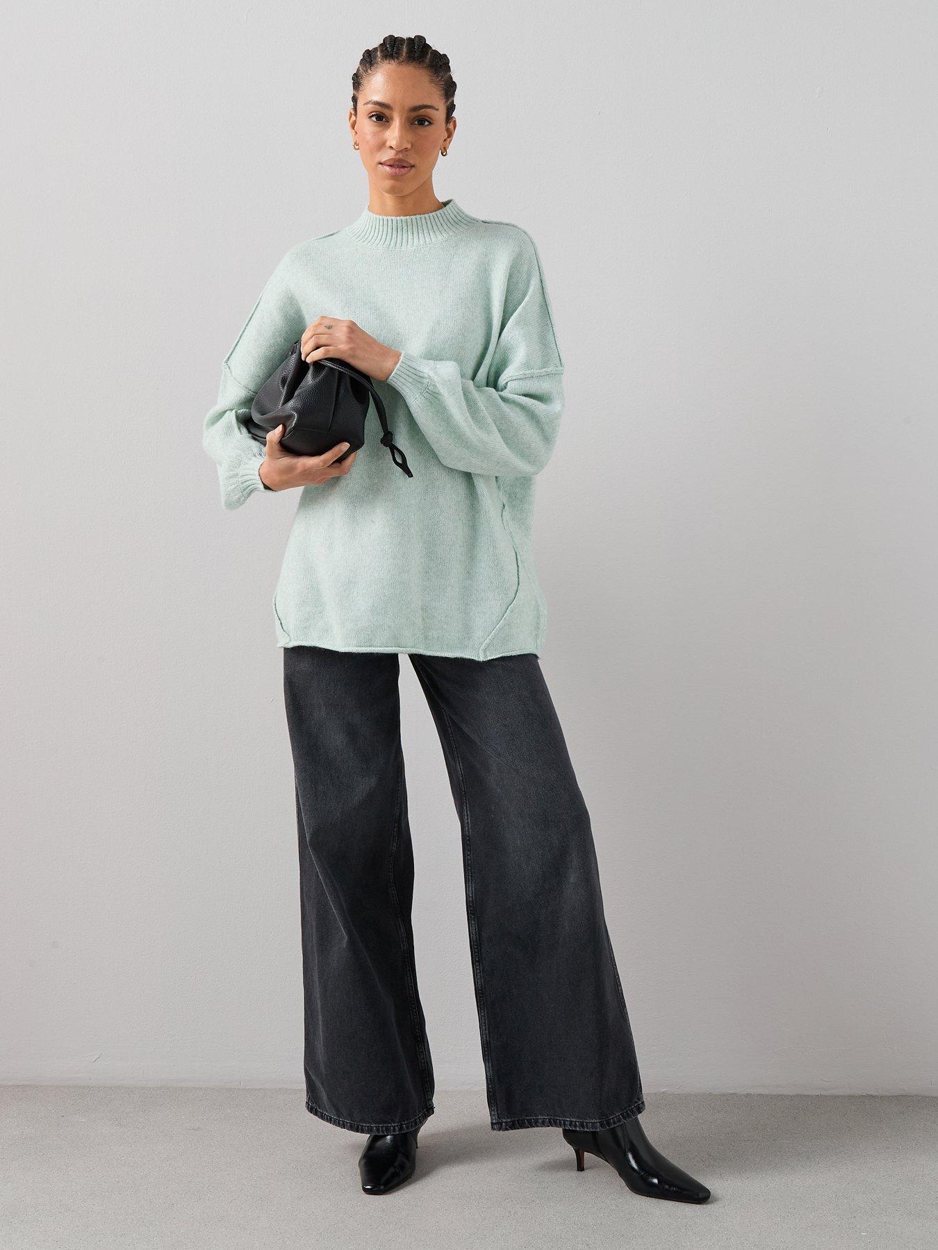 Image 3 of 7 of The Very Collection Timeless Yarn Oversized Balloon Sleeve Jumper - Mint Green