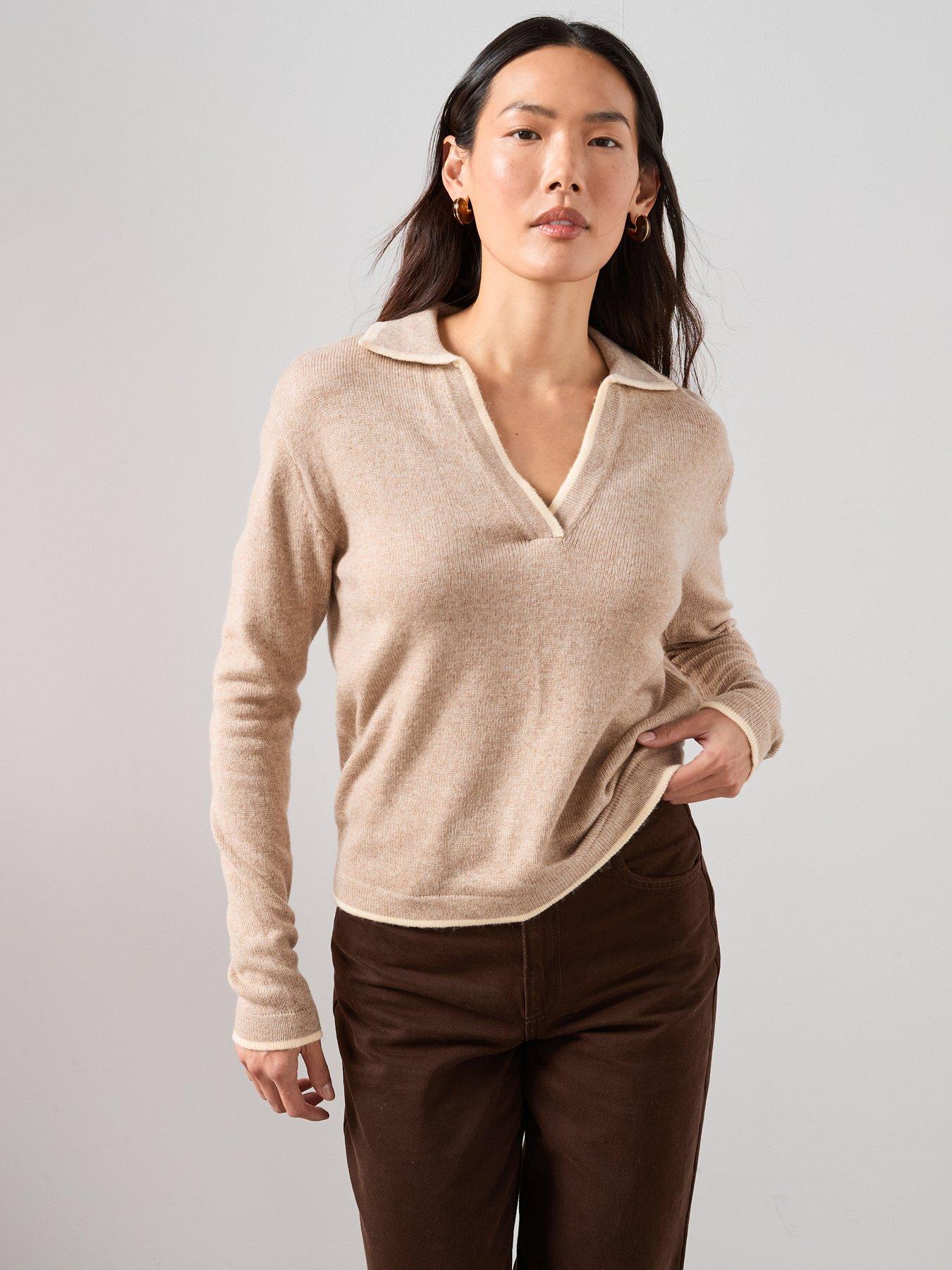 The Very Collection Tipped Contrast Collared Jumper - Brown