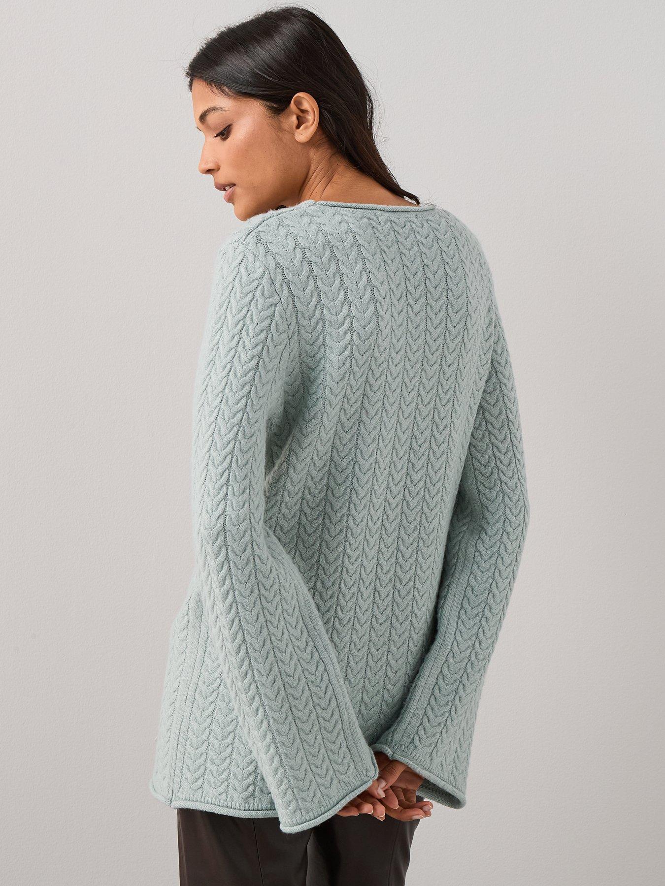 Image 2 of 7 of The Very Collection Rolled Edge Longline Cable Jumper - Grey