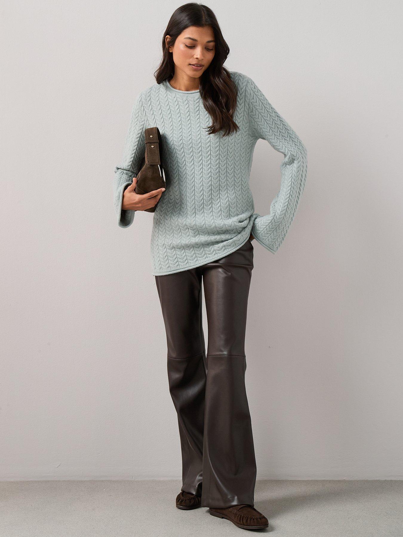 Image 3 of 7 of The Very Collection Rolled Edge Longline Cable Jumper - Grey
