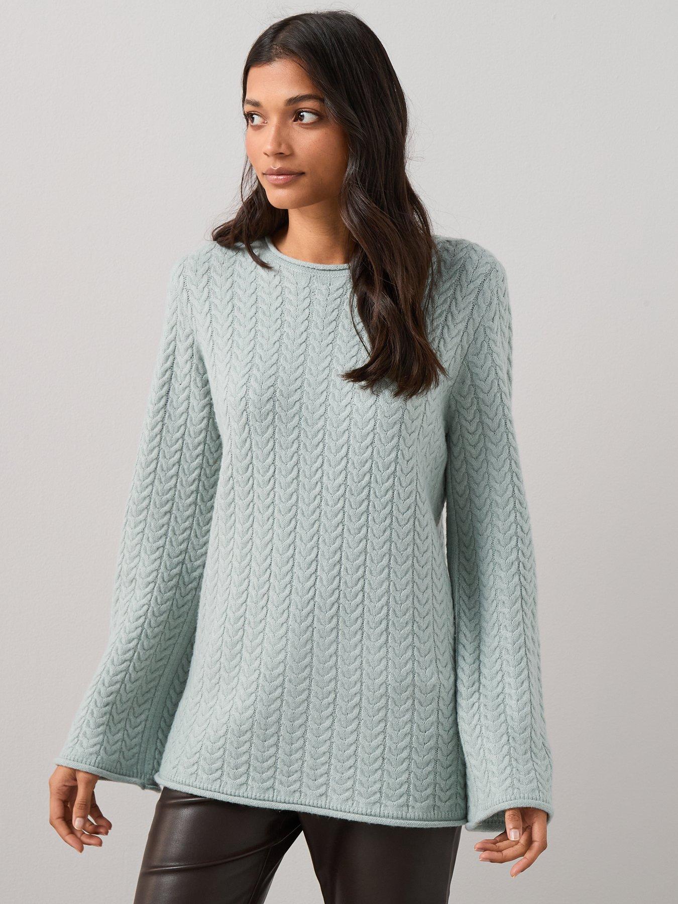 Image 4 of 7 of The Very Collection Rolled Edge Longline Cable Jumper - Grey