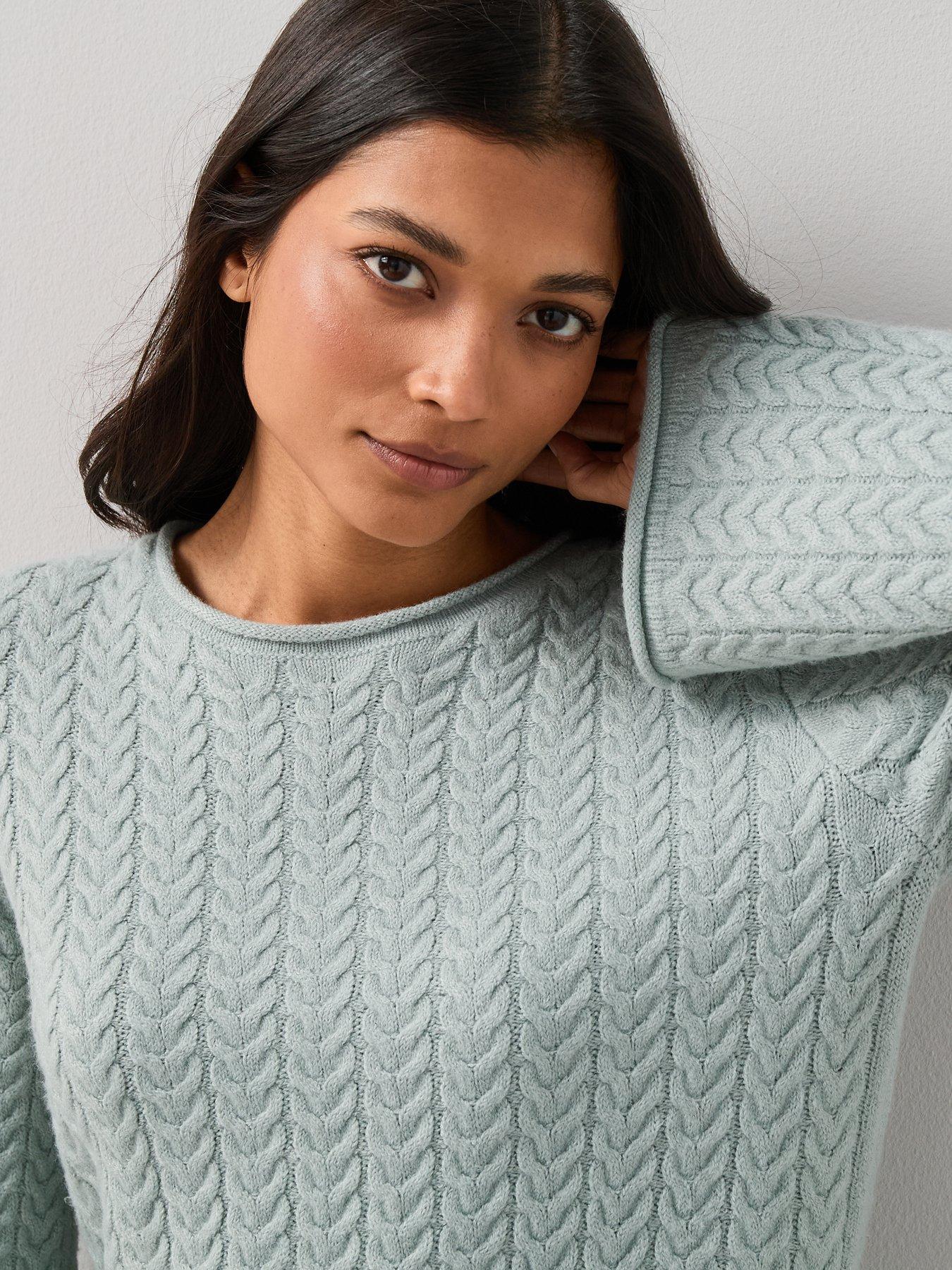 Image 5 of 7 of The Very Collection Rolled Edge Longline Cable Jumper - Grey