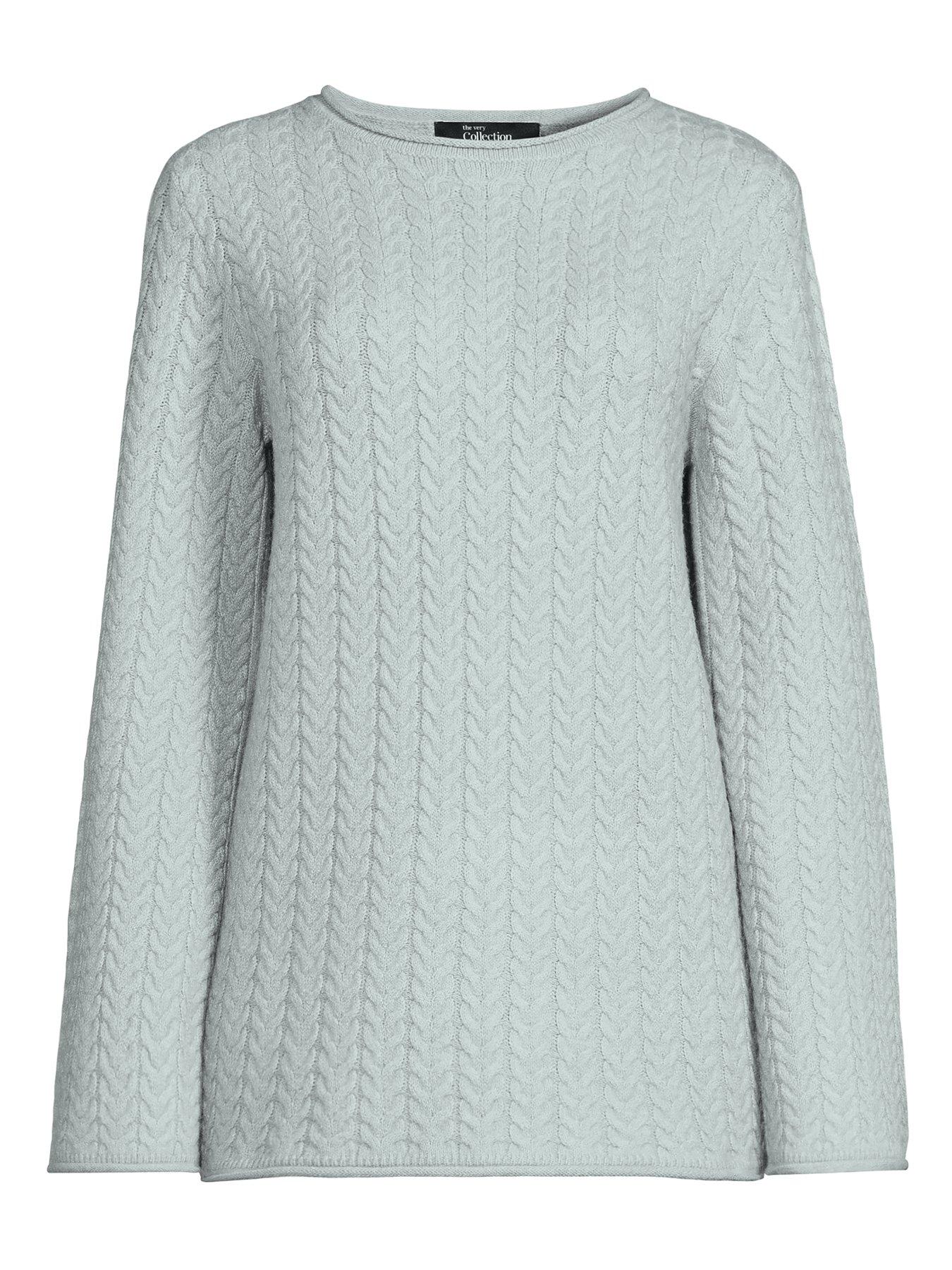 Image 7 of 7 of The Very Collection Rolled Edge Longline Cable Jumper - Grey