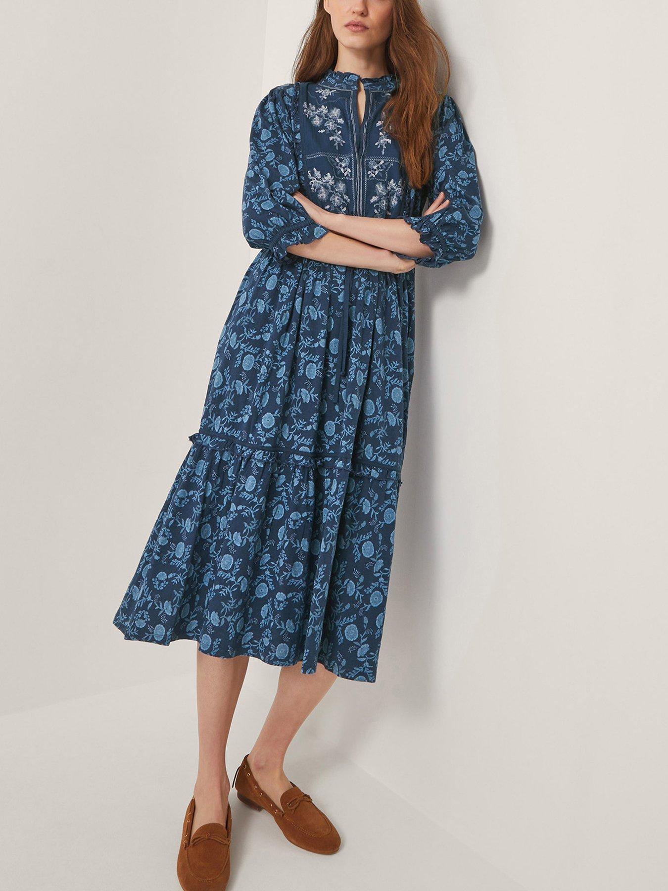 Image 1 of 5 of Monsoon Sofia Print Jersey Dress - Blue