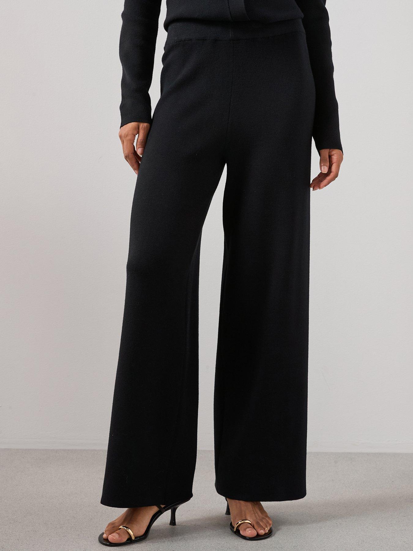 Image 1 of 6 of The Very Collection Wide Leg Knitted Trouser Co Ord - Black