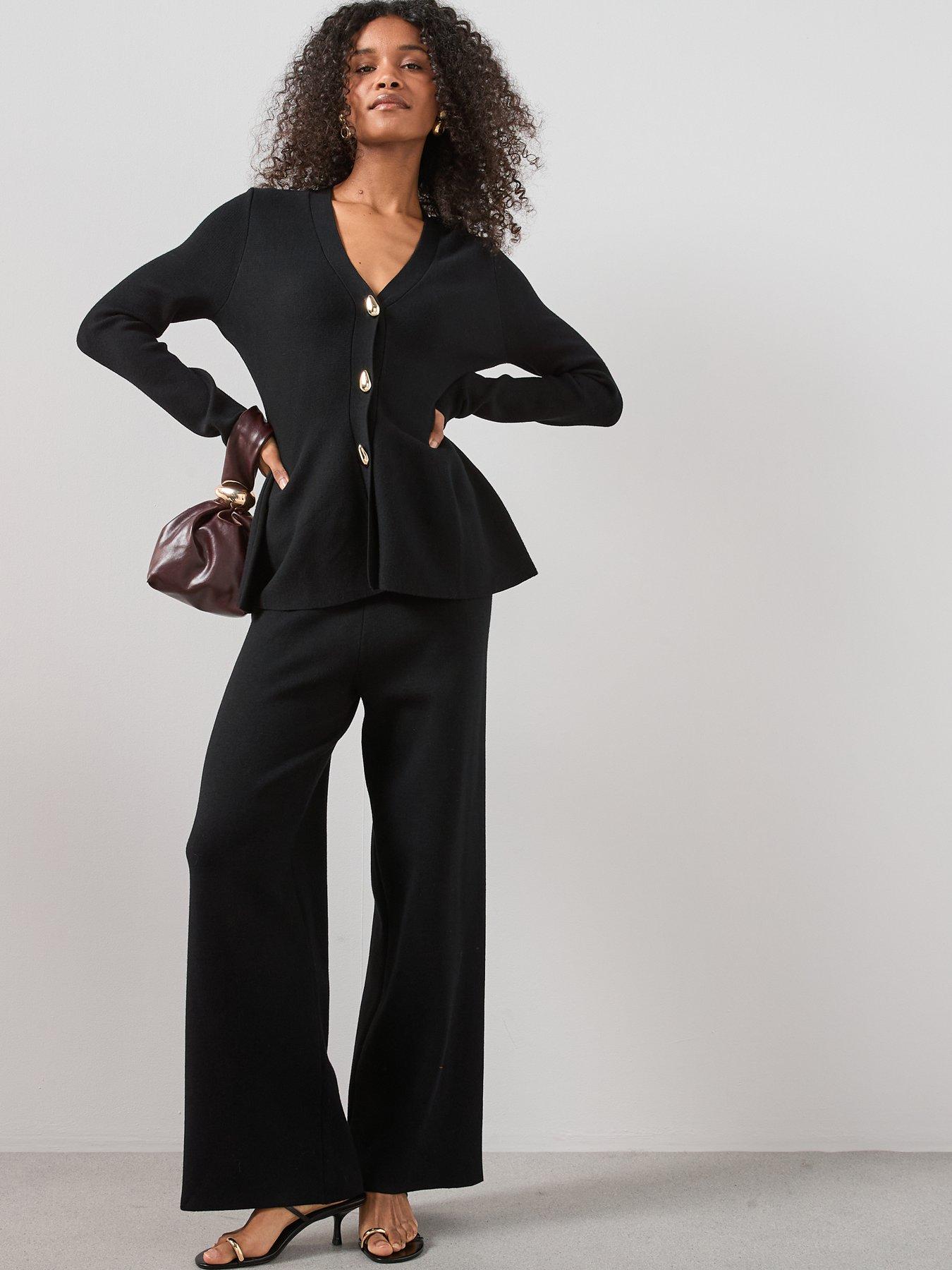 Image 3 of 6 of The Very Collection Wide Leg Knitted Trouser Co Ord - Black