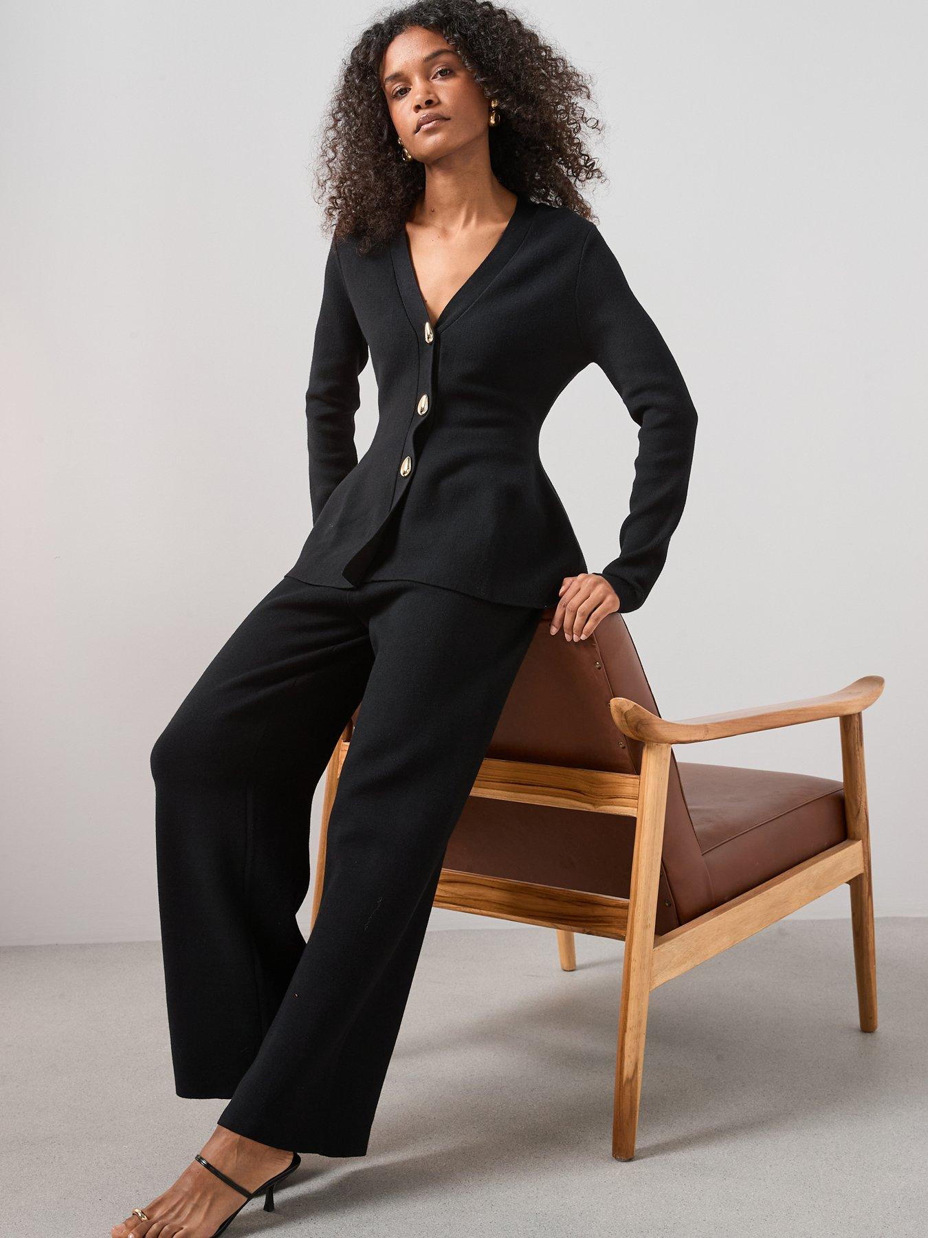 Image 4 of 6 of The Very Collection Wide Leg Knitted Trouser Co Ord - Black
