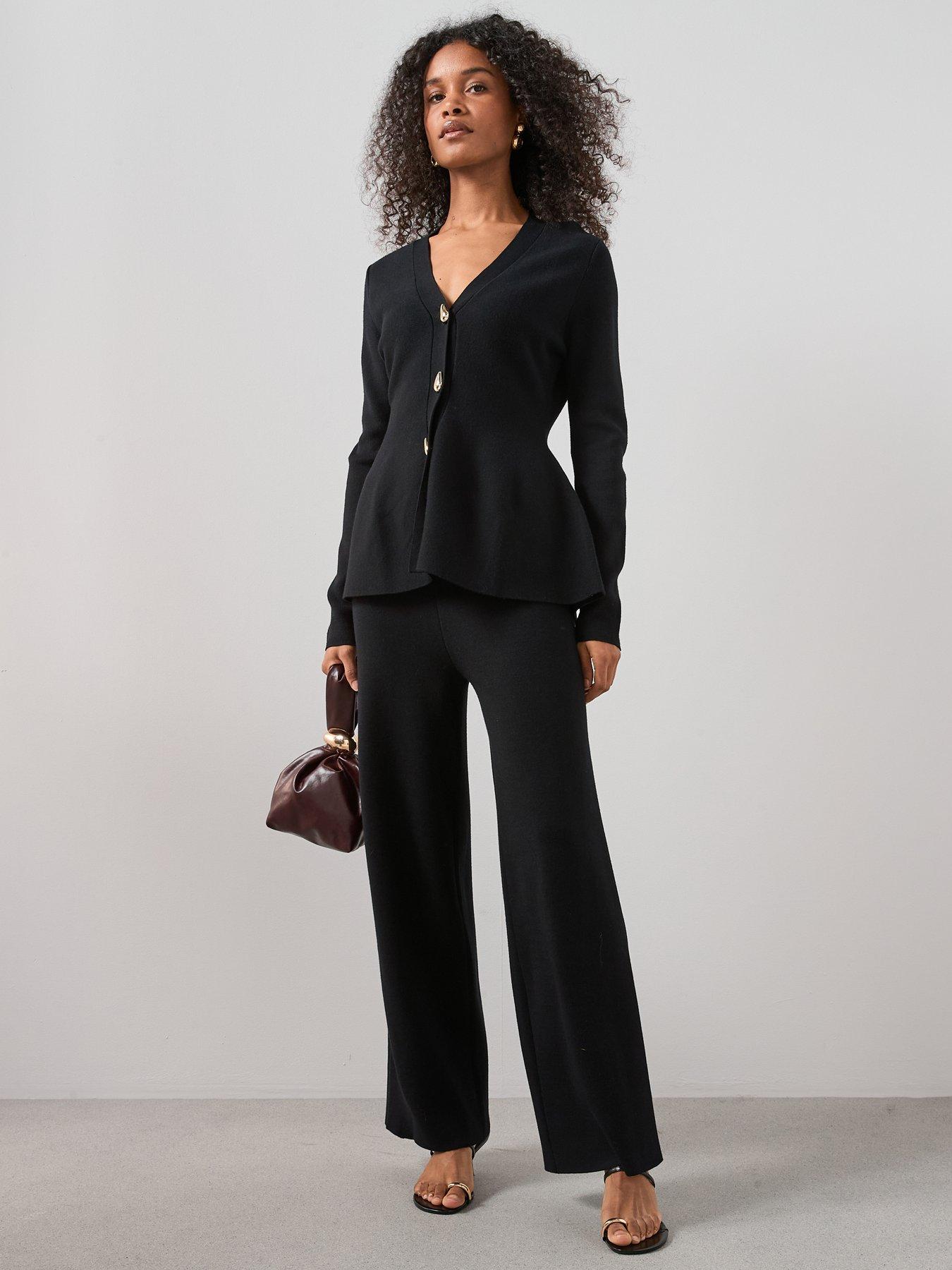 Image 6 of 6 of The Very Collection Wide Leg Knitted Trouser Co Ord - Black