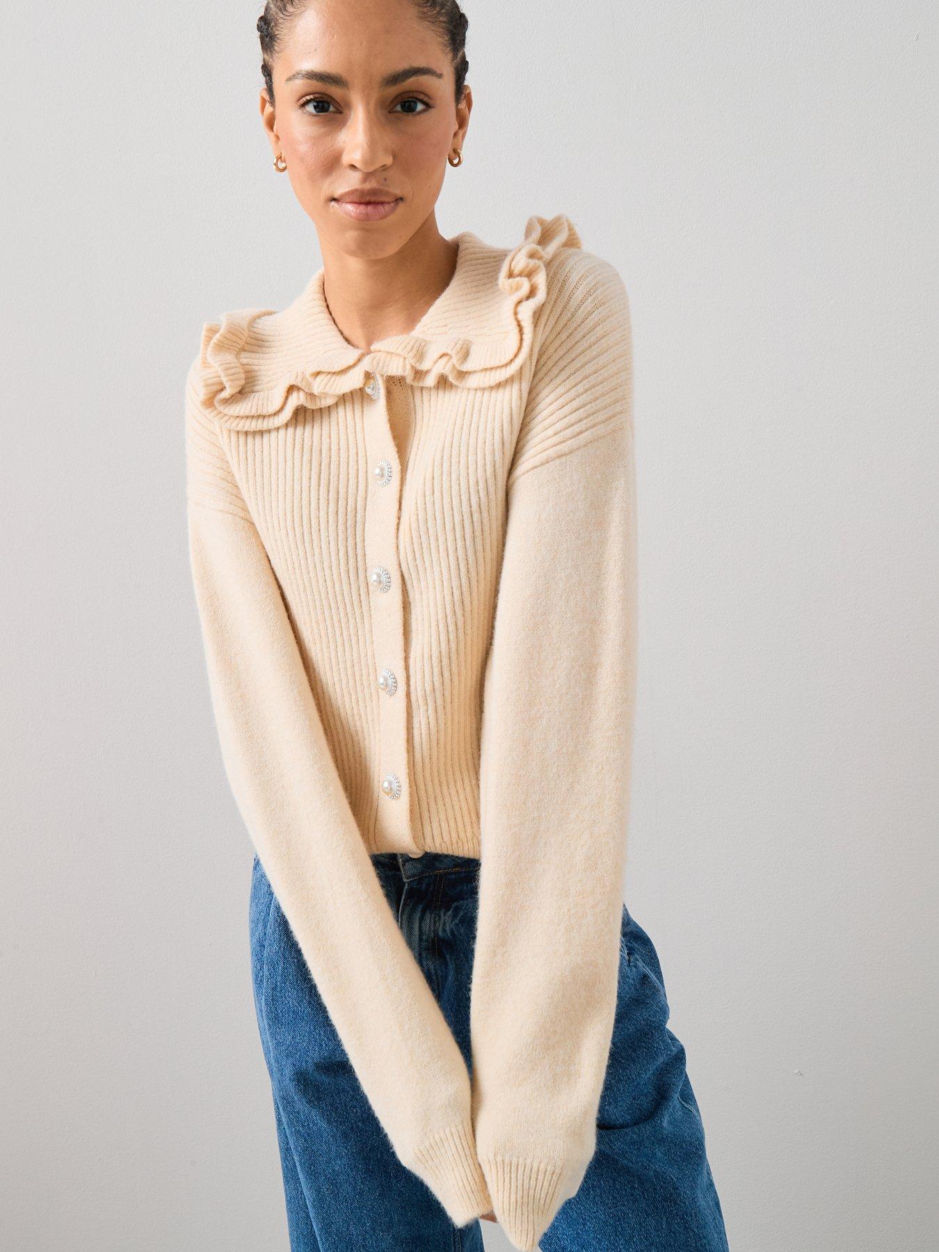  image of the-very-collection-frill-collared-cardigan-with-wool-cream