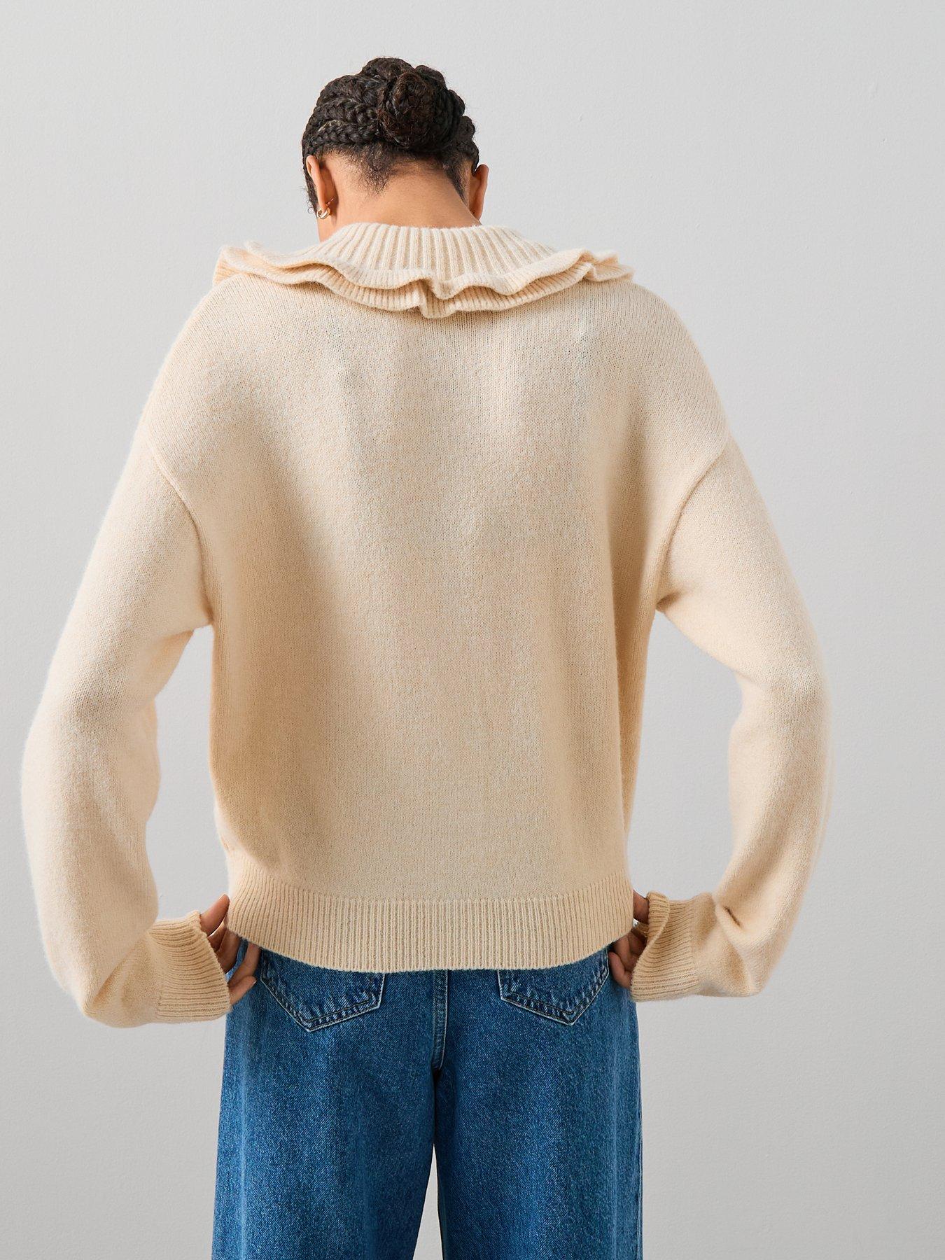 stillFront image of the-very-collection-frill-collared-cardigan-with-wool-cream