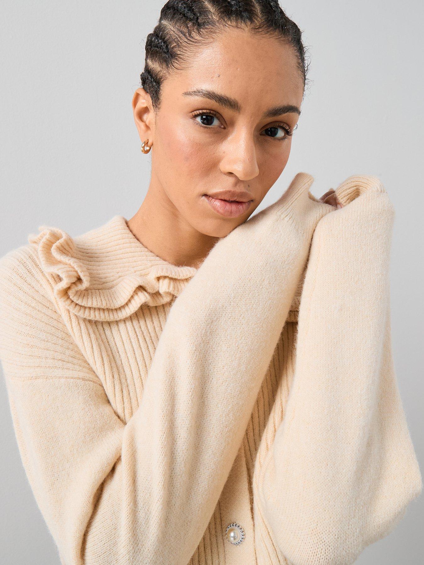  image of the-very-collection-frill-collared-cardigan-with-wool-cream