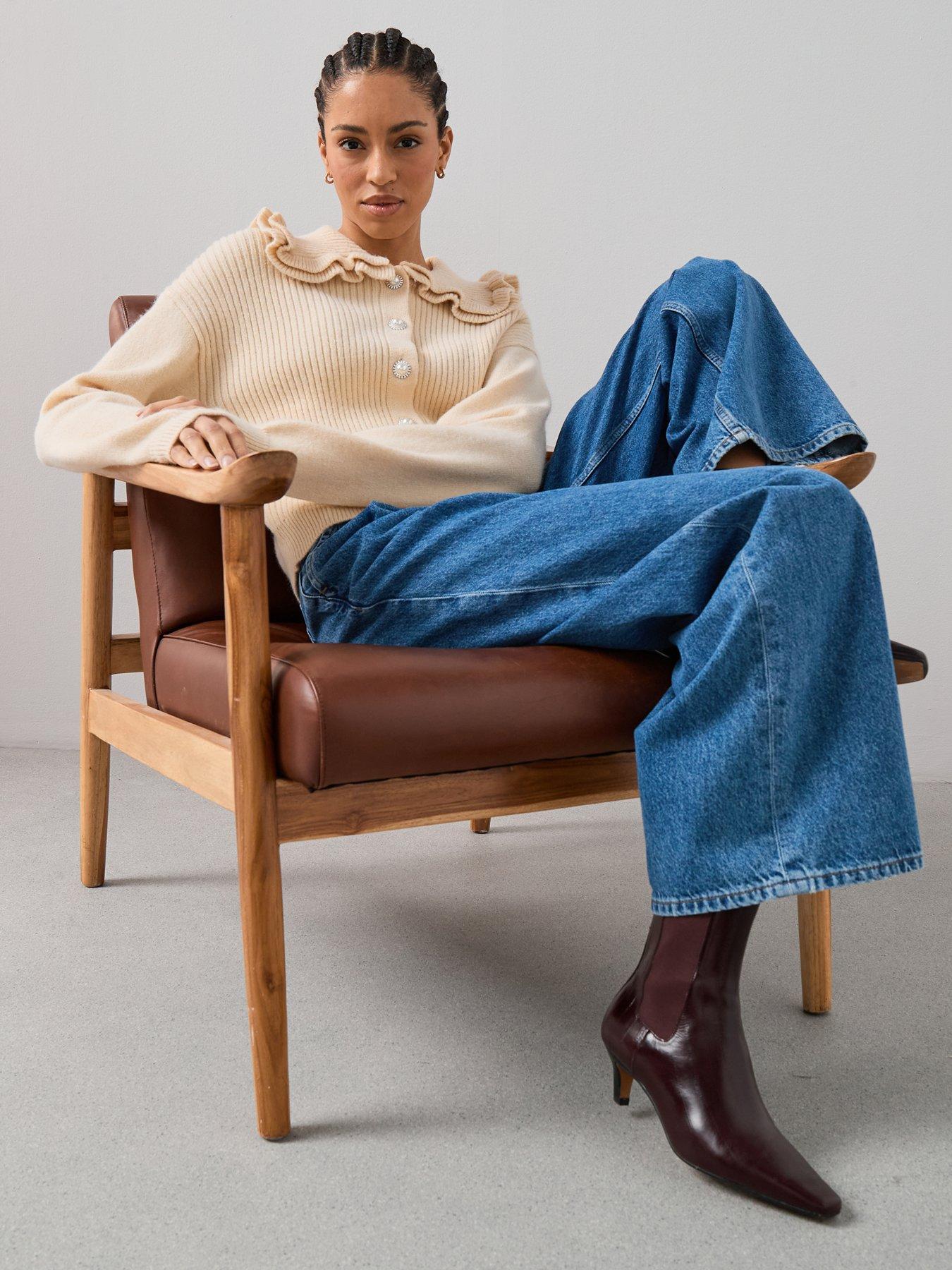  image of the-very-collection-frill-collared-cardigan-with-wool-cream