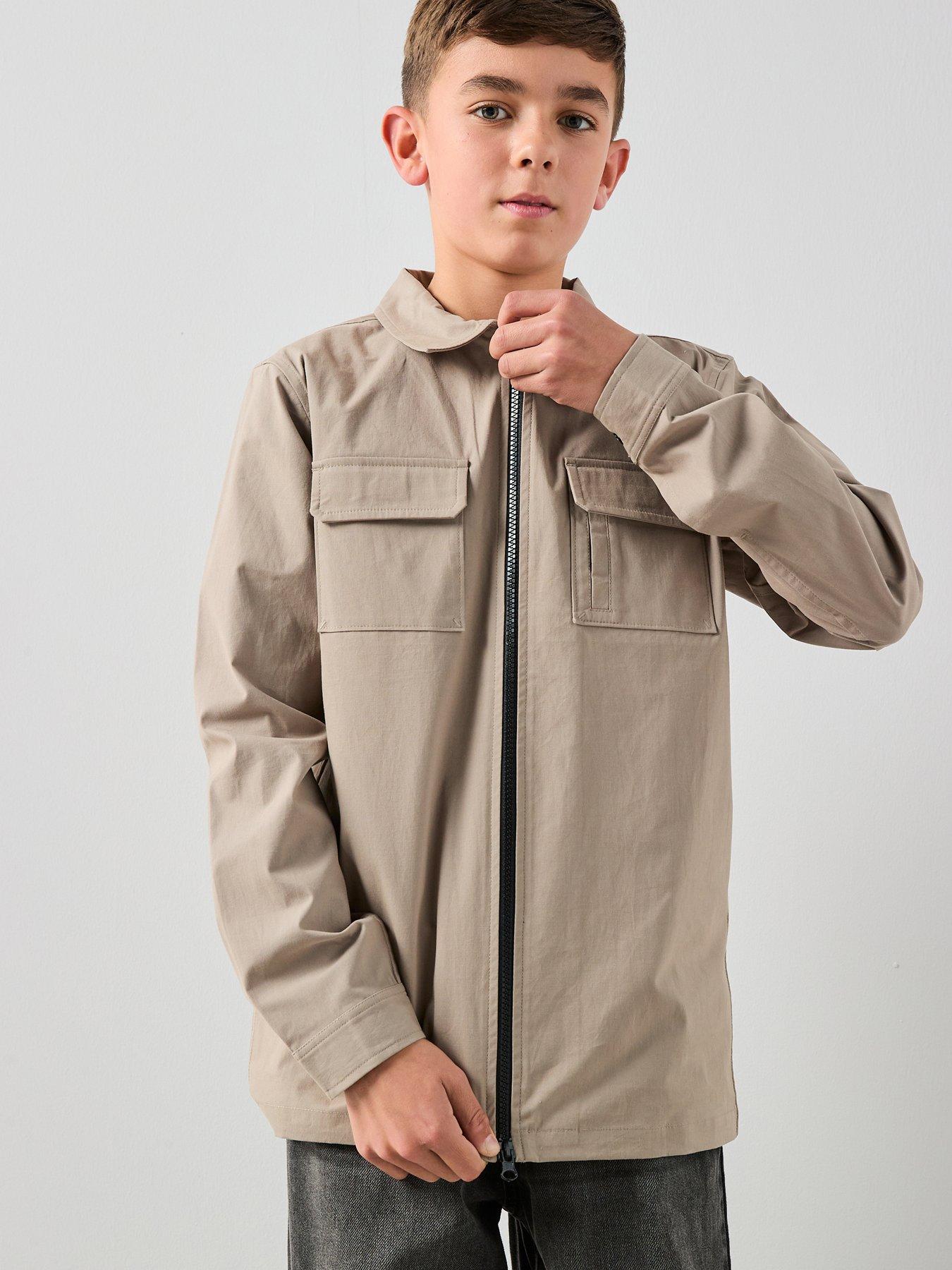The Very Collection Boys Zip Up Pocket Detail Shirt - Stone Beige