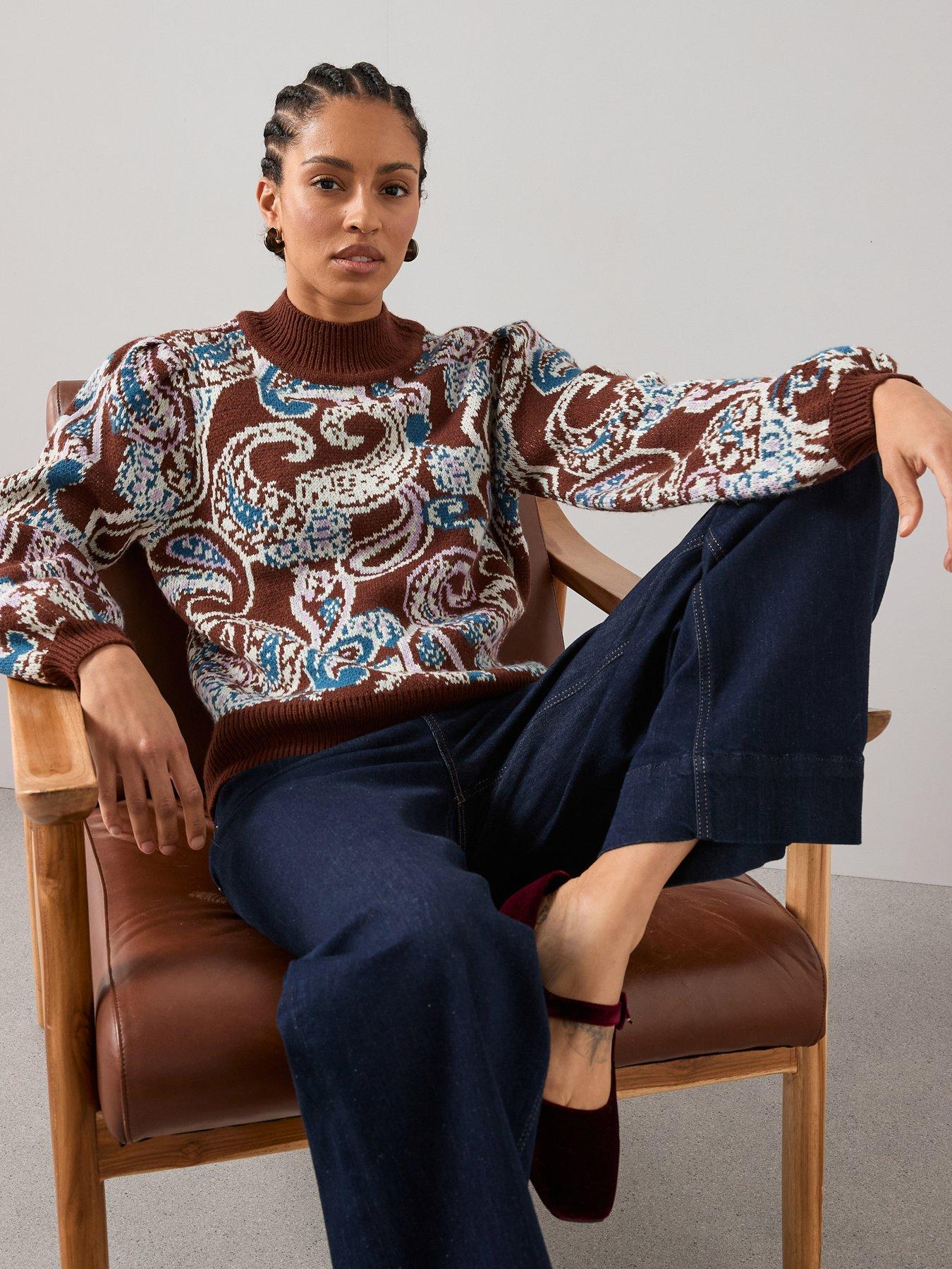 The Very Collection Paisley Jacquard Funnel Neck Jumper With Wool - Multi