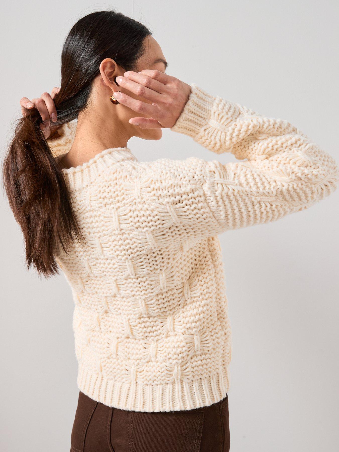  image of the-very-collection-chunky-knitted-stitch-detail-jumper-cream