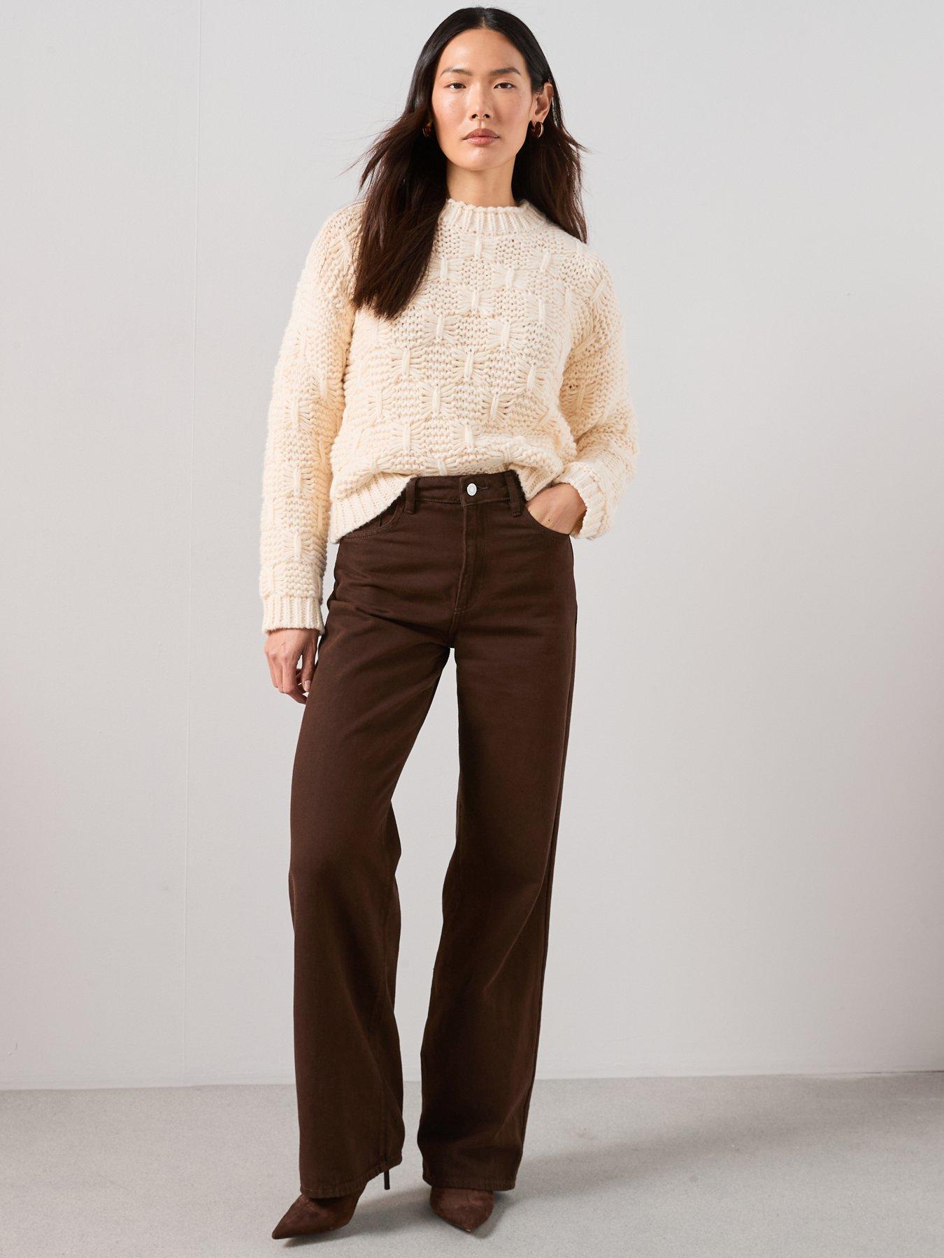  image of the-very-collection-chunky-knitted-stitch-detail-jumper-cream
