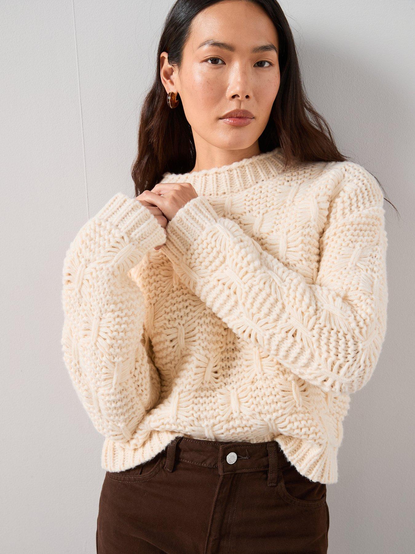  image of the-very-collection-chunky-knitted-stitch-detail-jumper-cream