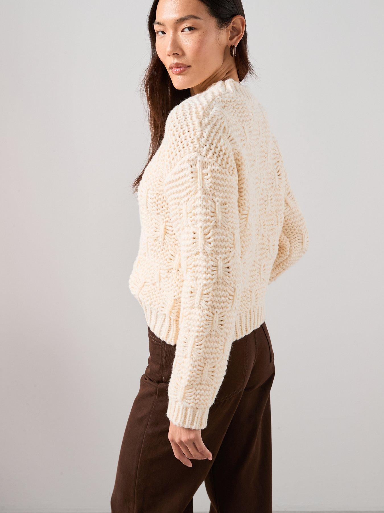  image of the-very-collection-chunky-knitted-stitch-detail-jumper-cream