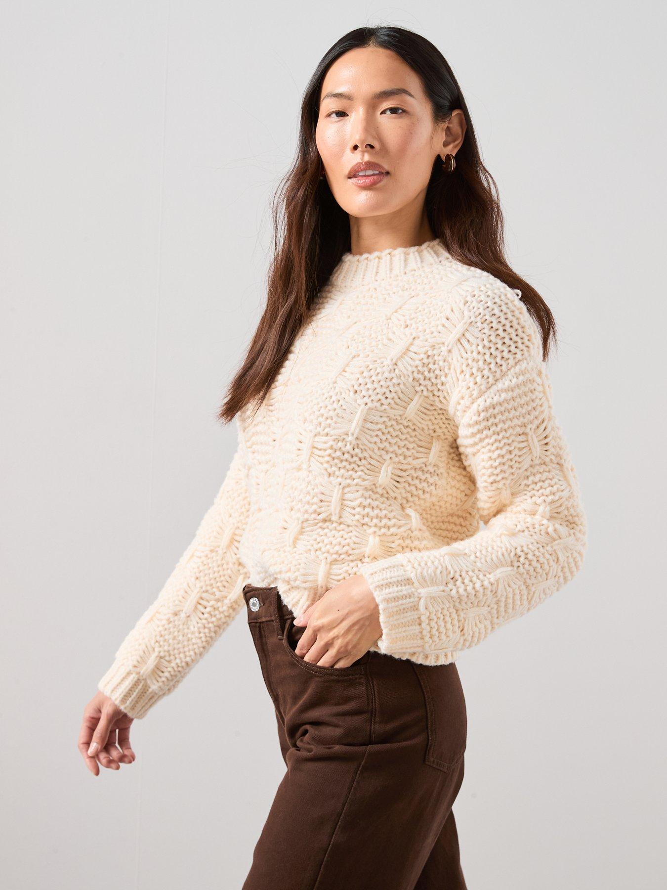  image of the-very-collection-chunky-knitted-stitch-detail-jumper-cream