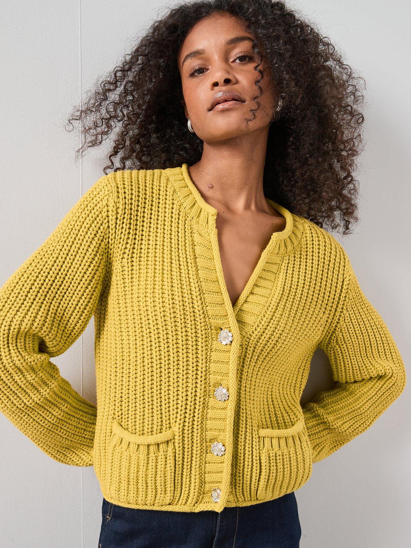 The Very Collection Notch Neck Chunky Cardigan - Chartreuse