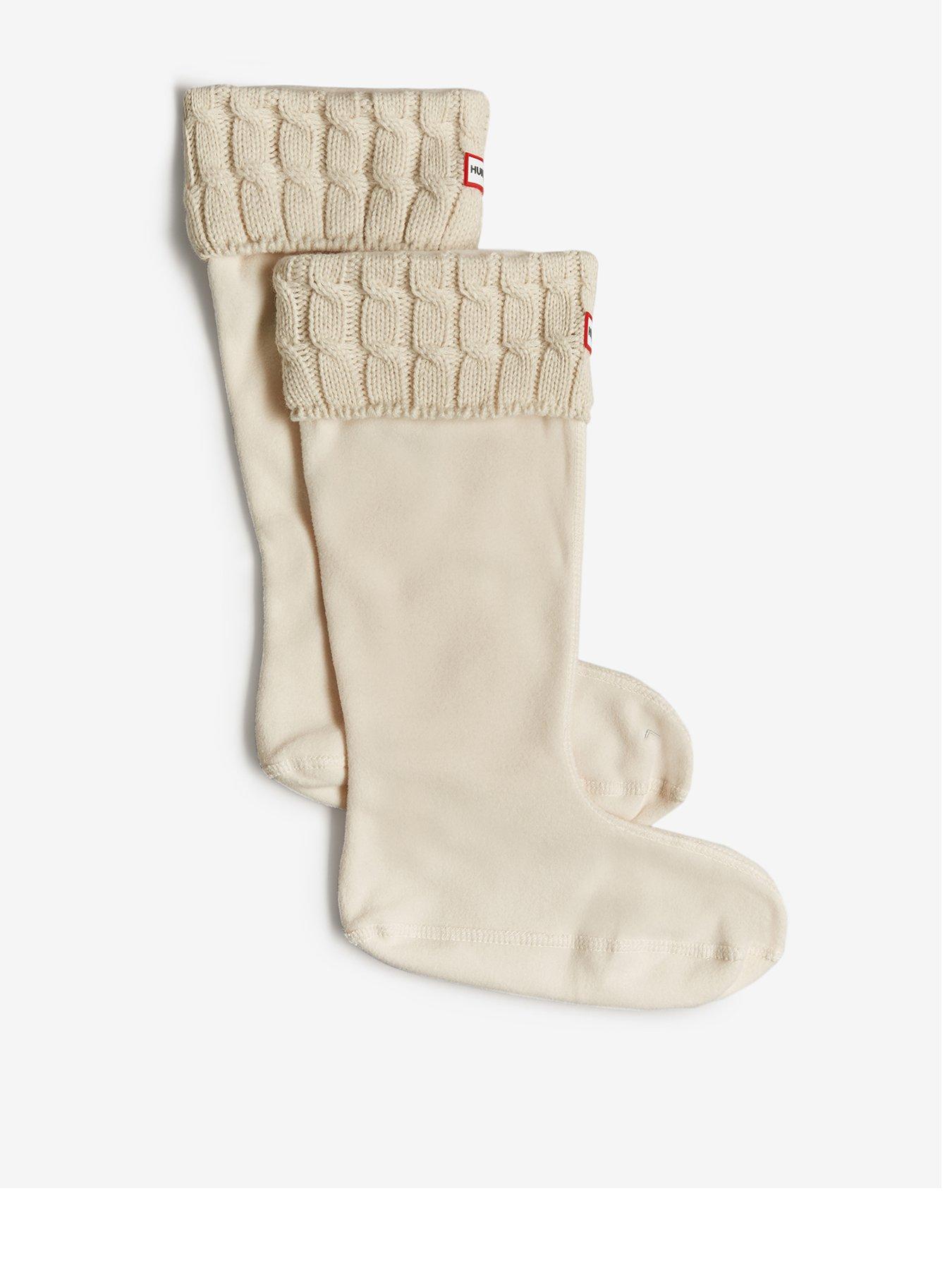 Hunter 6 Stitch Cable Tall Boot Socks - White