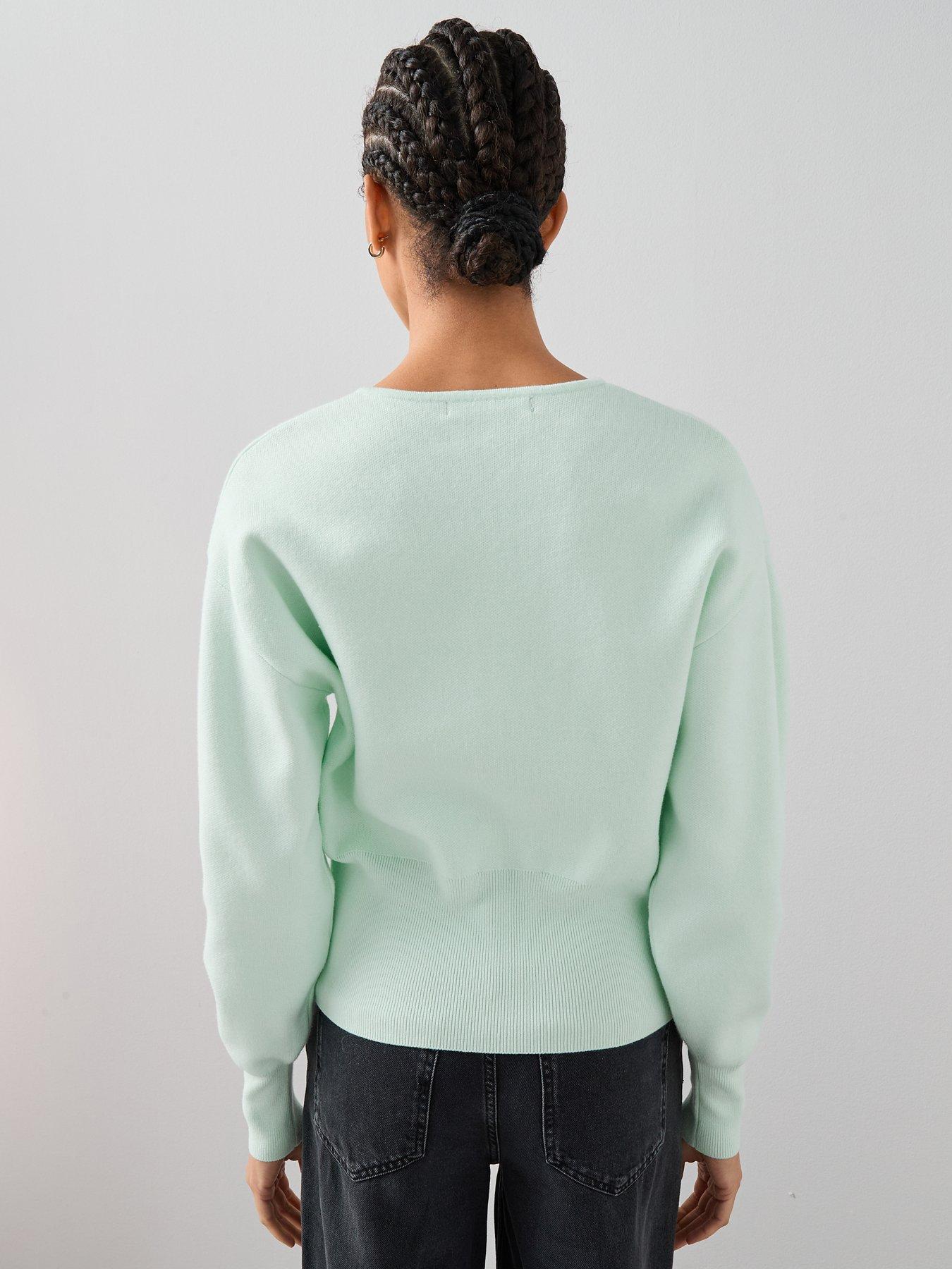stillFront image of the-very-collection-crew-neck-popper-front-cardigan-green