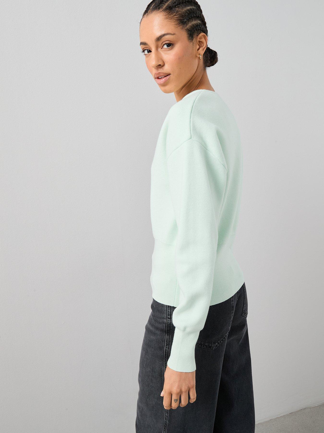  image of the-very-collection-crew-neck-popper-front-cardigan-green