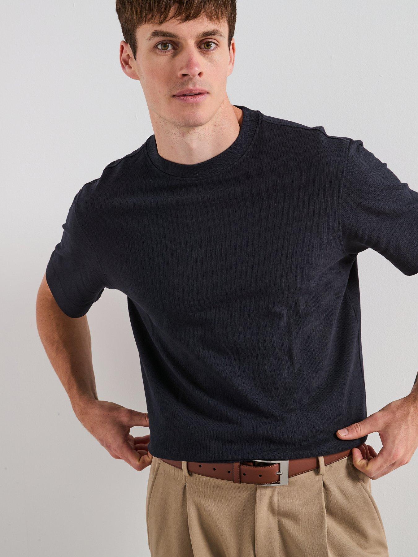 Image 1 of 6 of Mango Algarvet Textured T-Shirt - Navy