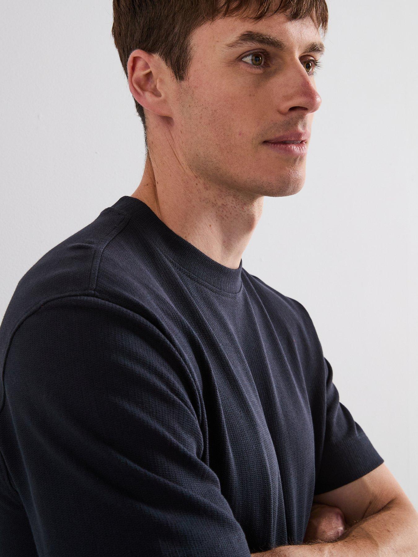 Image 6 of 6 of Mango Algarvet Textured T-Shirt - Navy