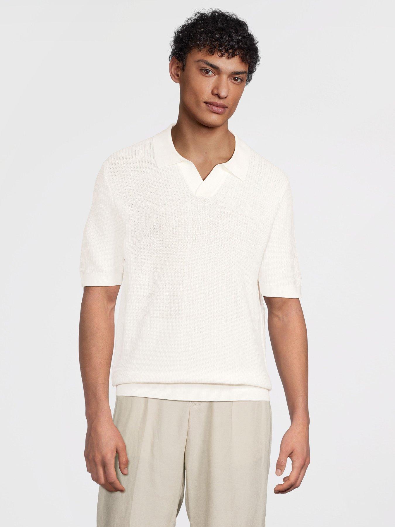 Image 1 of 5 of Mango Fluid Knitted Cotton Short Sleeve Polo Shirt - Cream