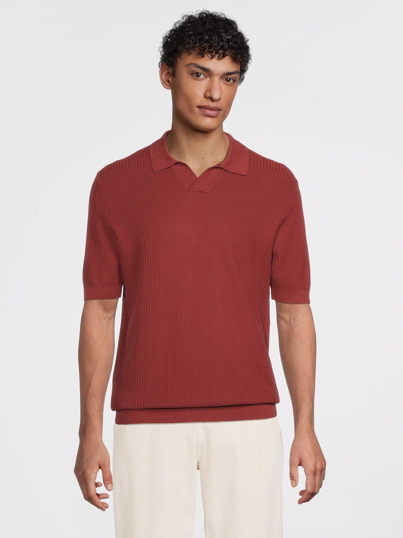 mango-fluid-knitted-cotton-short-sleeve-polo-shirt-dark-red