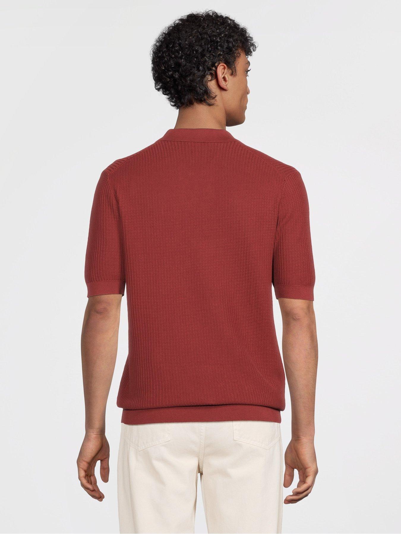 Image 2 of 5 of Mango Fluid Knitted Cotton Short Sleeve Polo Shirt - Dark Red